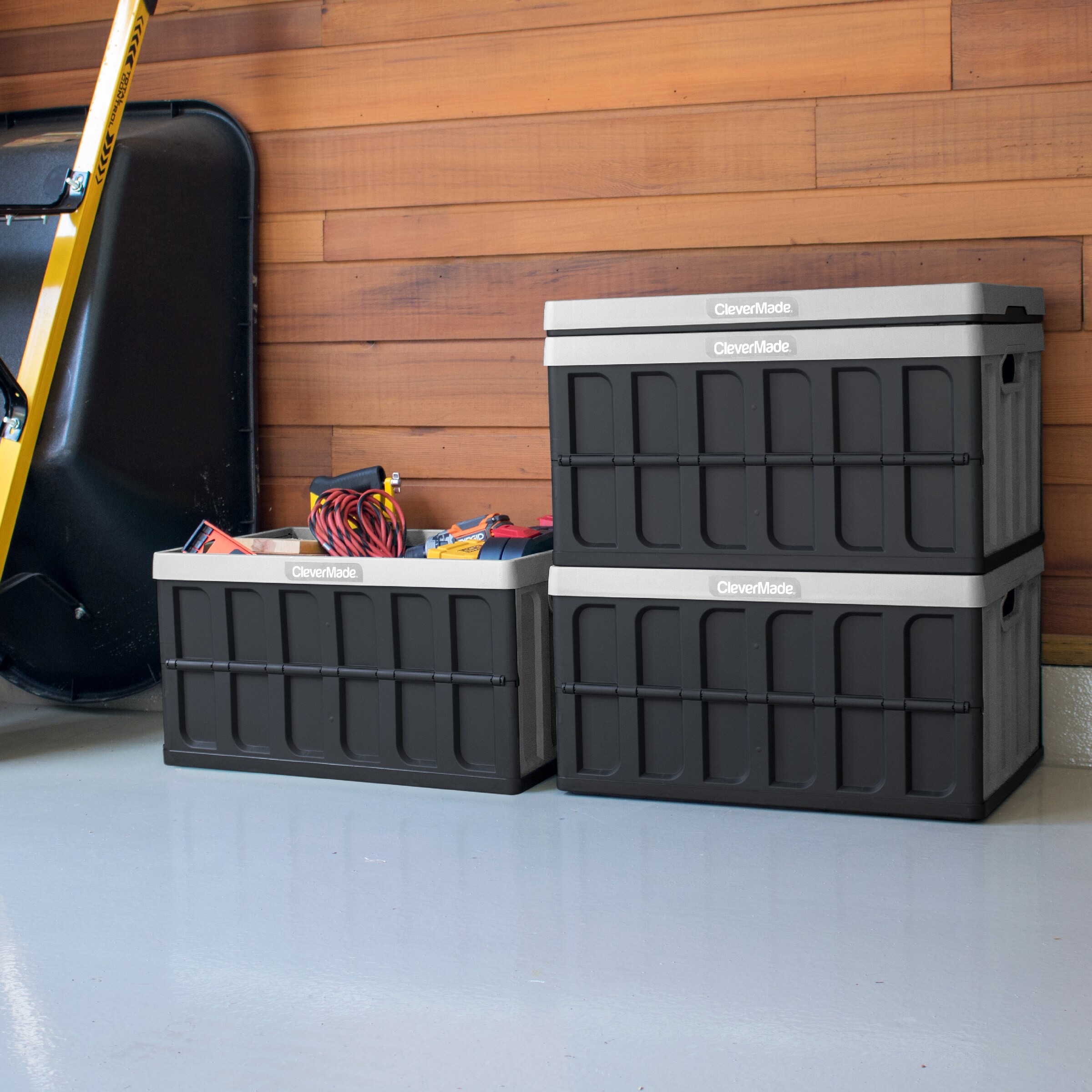CleverMade 62L Collapsible, Stackable, Plastic Storage Bins