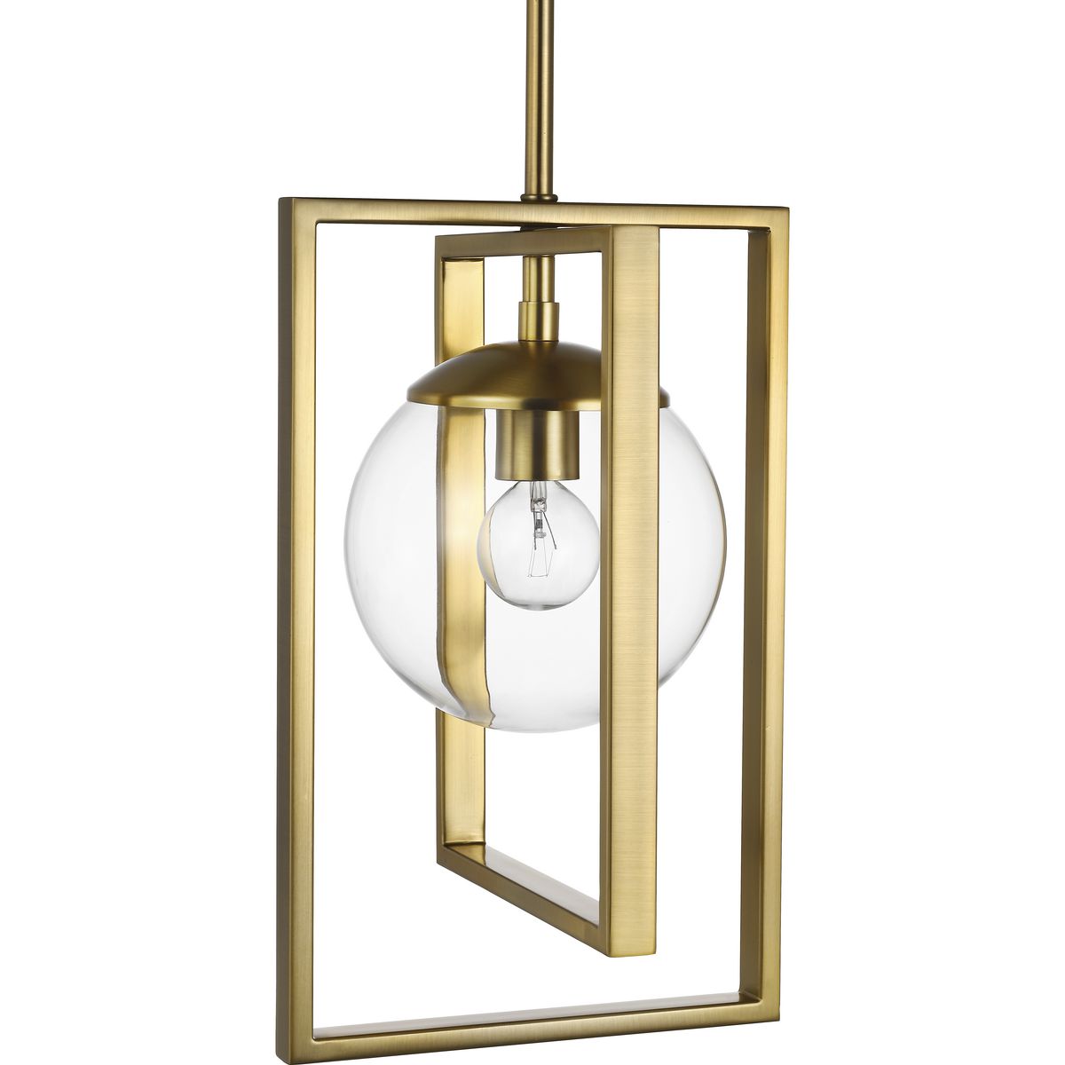 Progress Lighting P500283-109 Atwell Brushed Bronze Mid-century Clear glass Globe Small Hanging Pendant light
