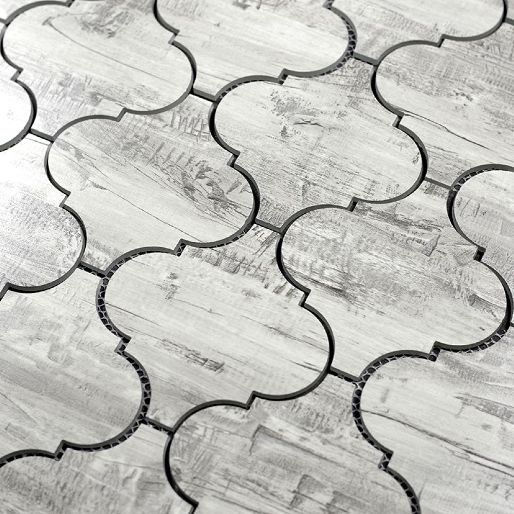 Abolos LWSWTJBLT-BG Nature Birchwood gray 12-in x 12-in Matte Glass Wood look Arabesque Mosaic Wall Tile ( 5-sq ft Carton )