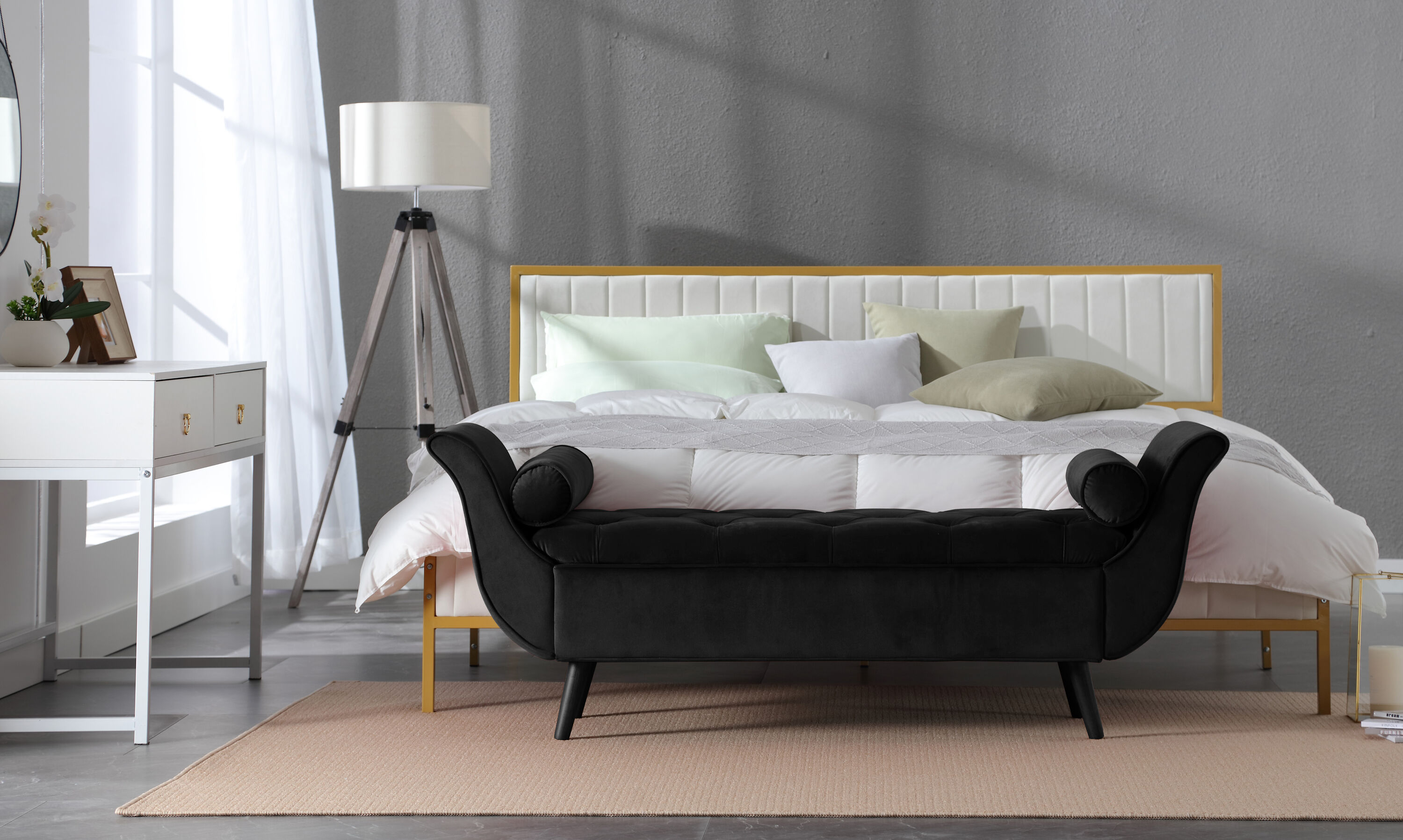 Tinyhomie 65 Inch Vintage Tufted Bench Velvet Upholstered Storage ...