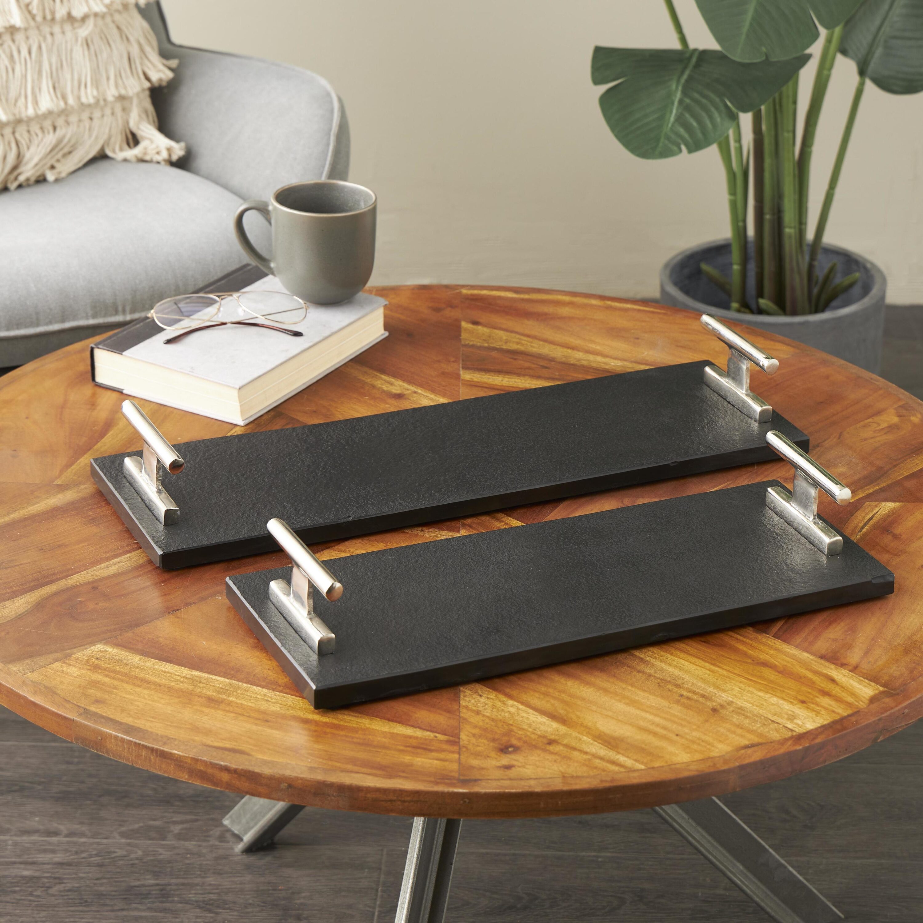 Grayson Lane 822971 2 -Pack Black Marble Modern Decorative tray