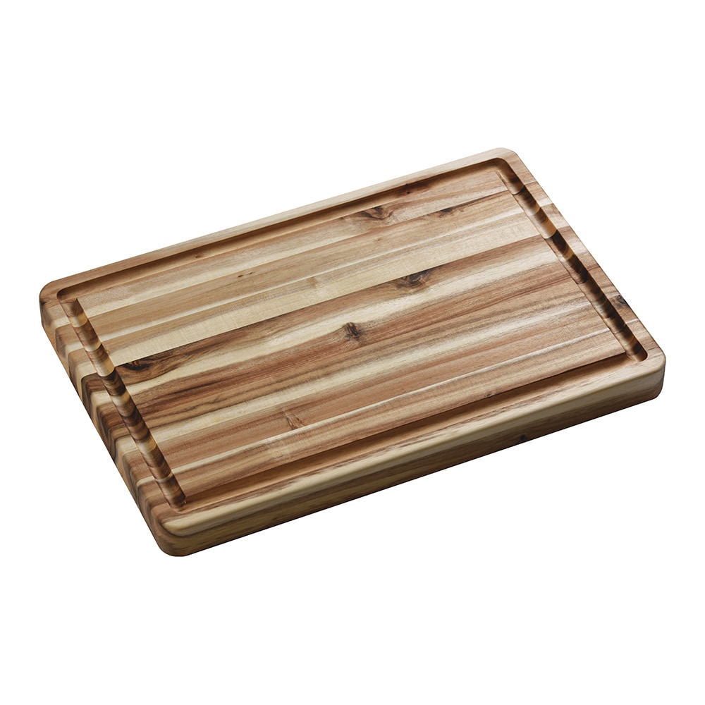 Empty rectangular wooden kitchen cutting board with stone insert