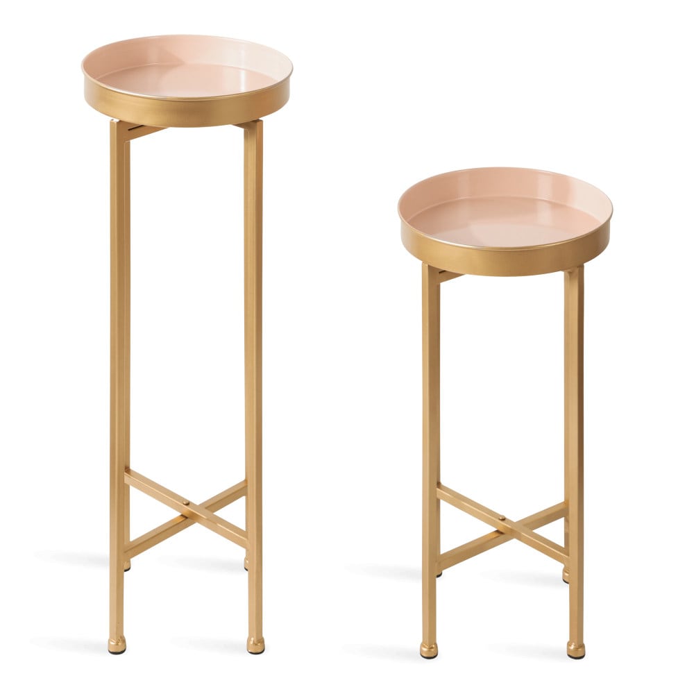 Celia Pink and Gold Round Metal Foldable Tray Table Set