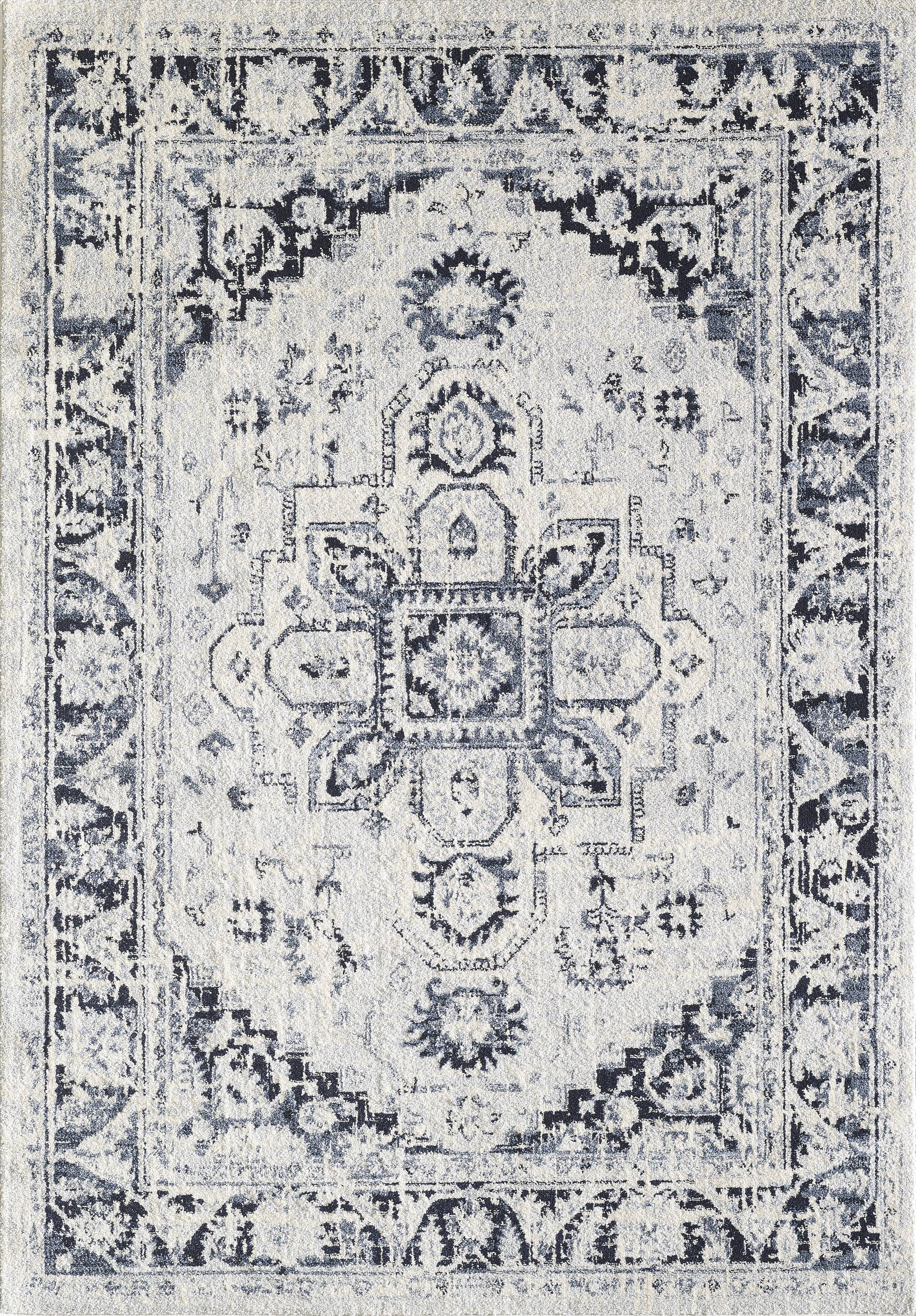Navy and Cream 5' x 7' Washable Oriental Synthetic Rug
