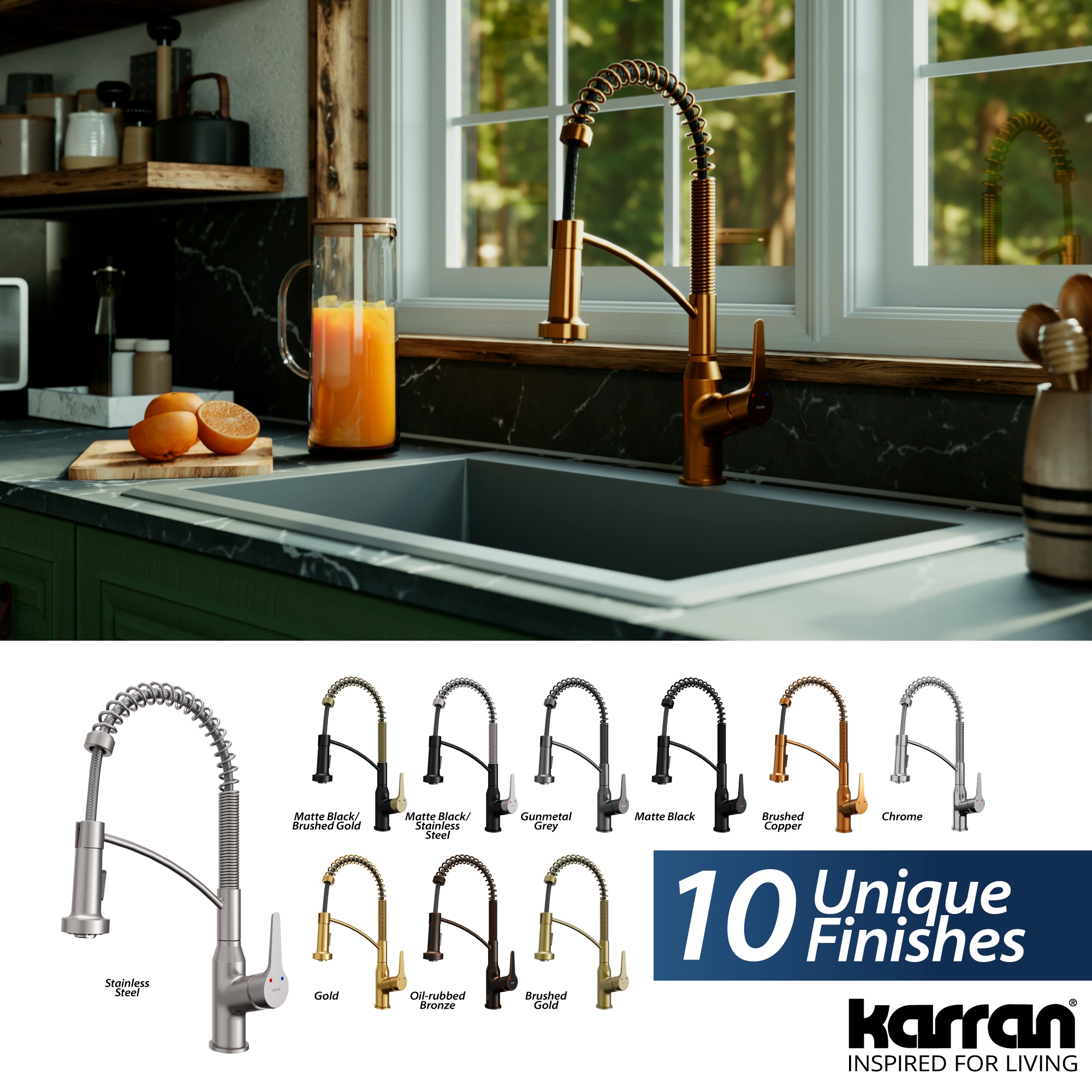 Brushed Copper Pull-Down Kitchen Faucet with Brass Construction