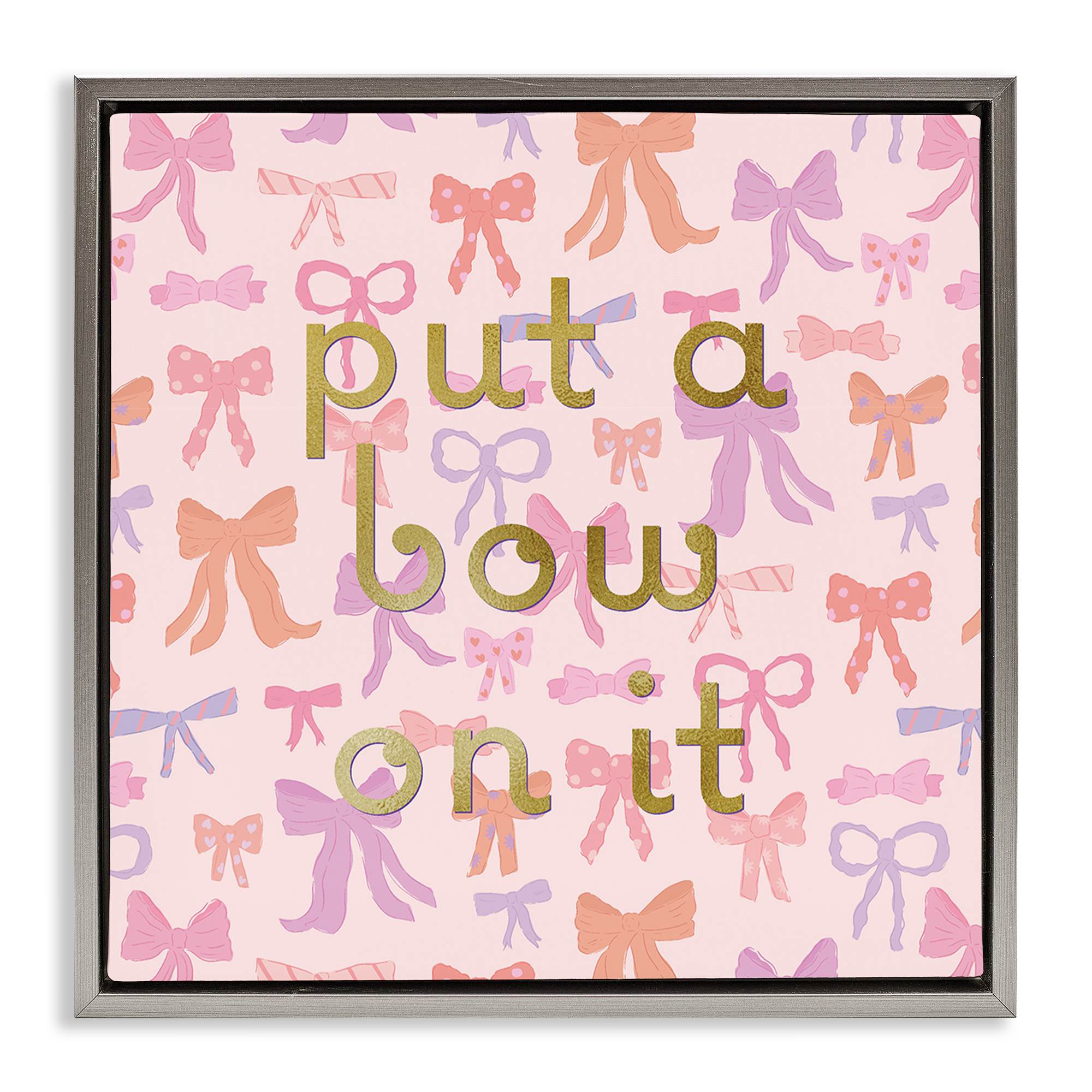 Stupell Industries BT-509-FFL-24X24 Trendy Put A Bow On It Gray Framed Floater Canvas Wall Art By Sazerelli Designs 25 x 25