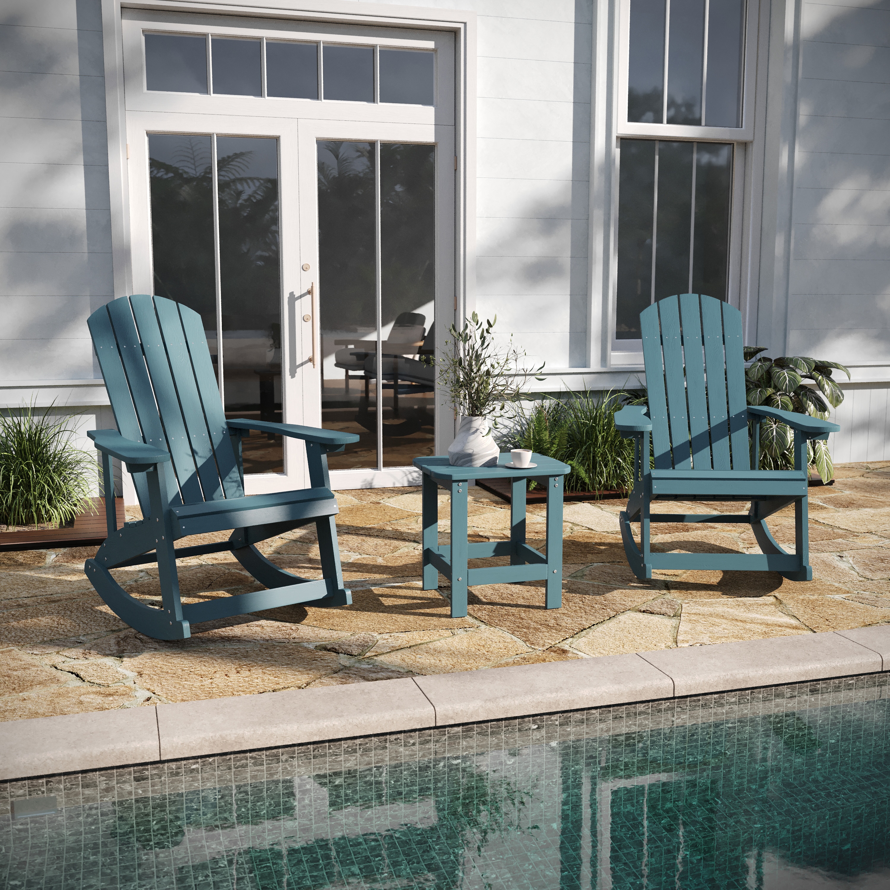 Sea Foam Polystyrene 3-Piece Rocking Chair Patio Set