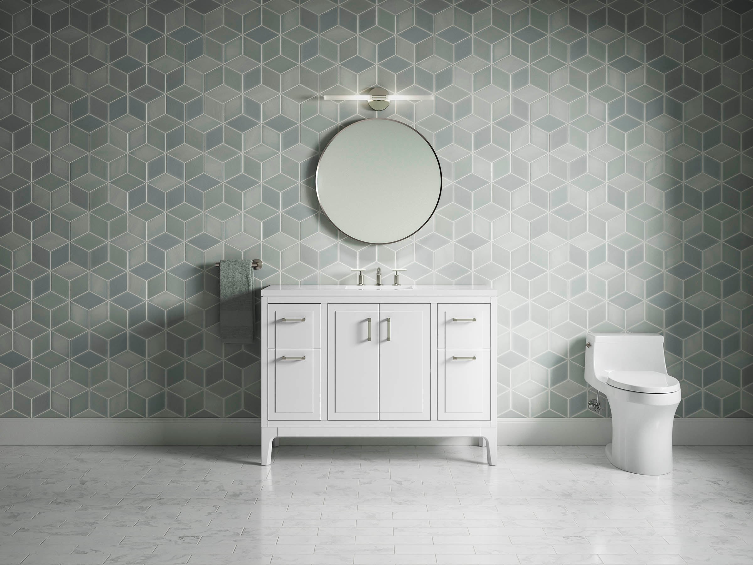 KOHLER 33554-ASB-0 Seer 48-in White Undermount Single sink Bathroom Vanity with White Quartz Top