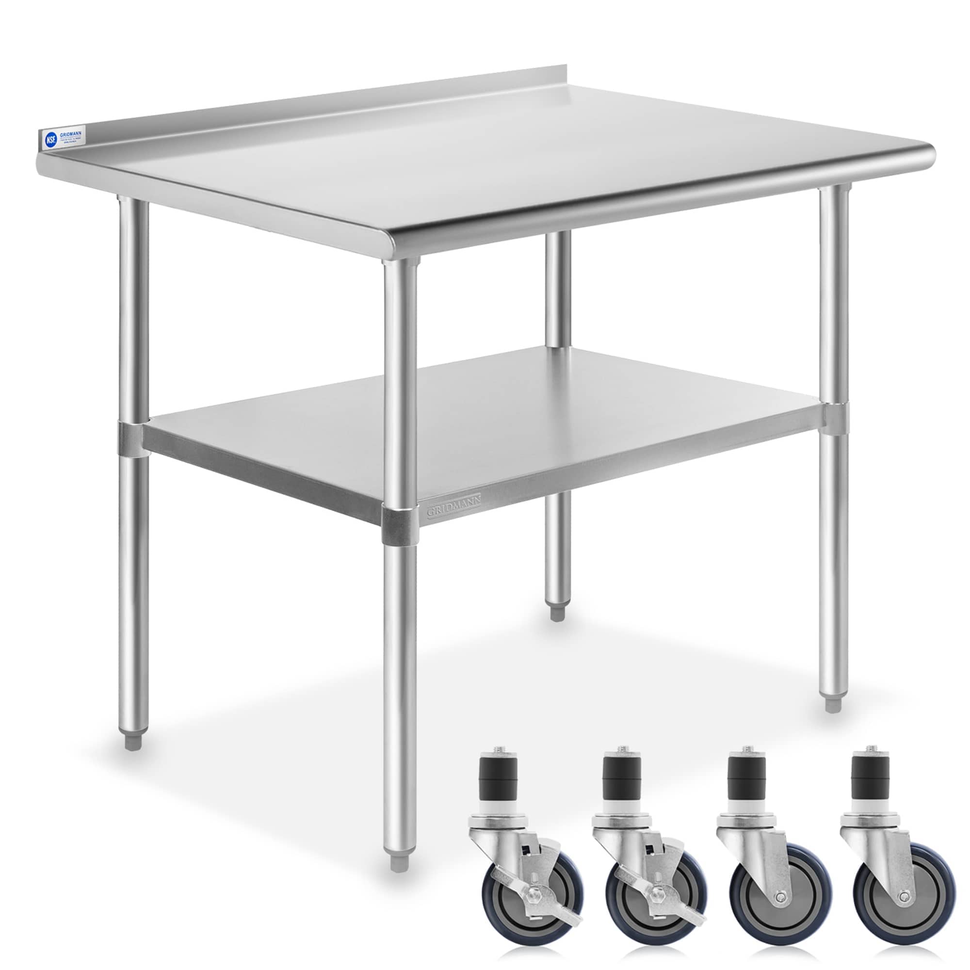 GRIDMANN GR23-BT2436+CT4W. 36 x 24-in NSF Stainless Steel Prep Table with 4 Casters