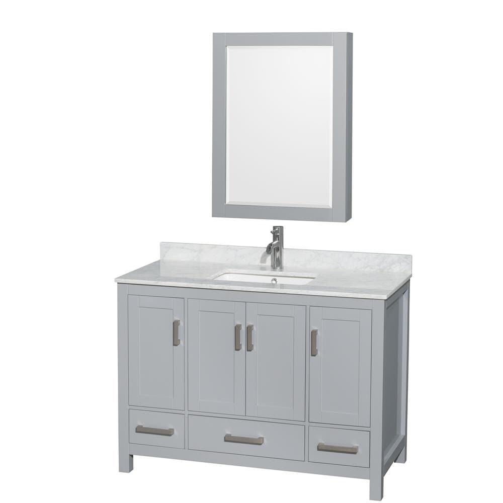 Wyndham Collection WCS141448SGYCMUNSMED Sheffield 48-in Gray with Brushed Chrome Trim Undermount Single sink Bathroom Vanity with White Marble Top (Mirror Included)