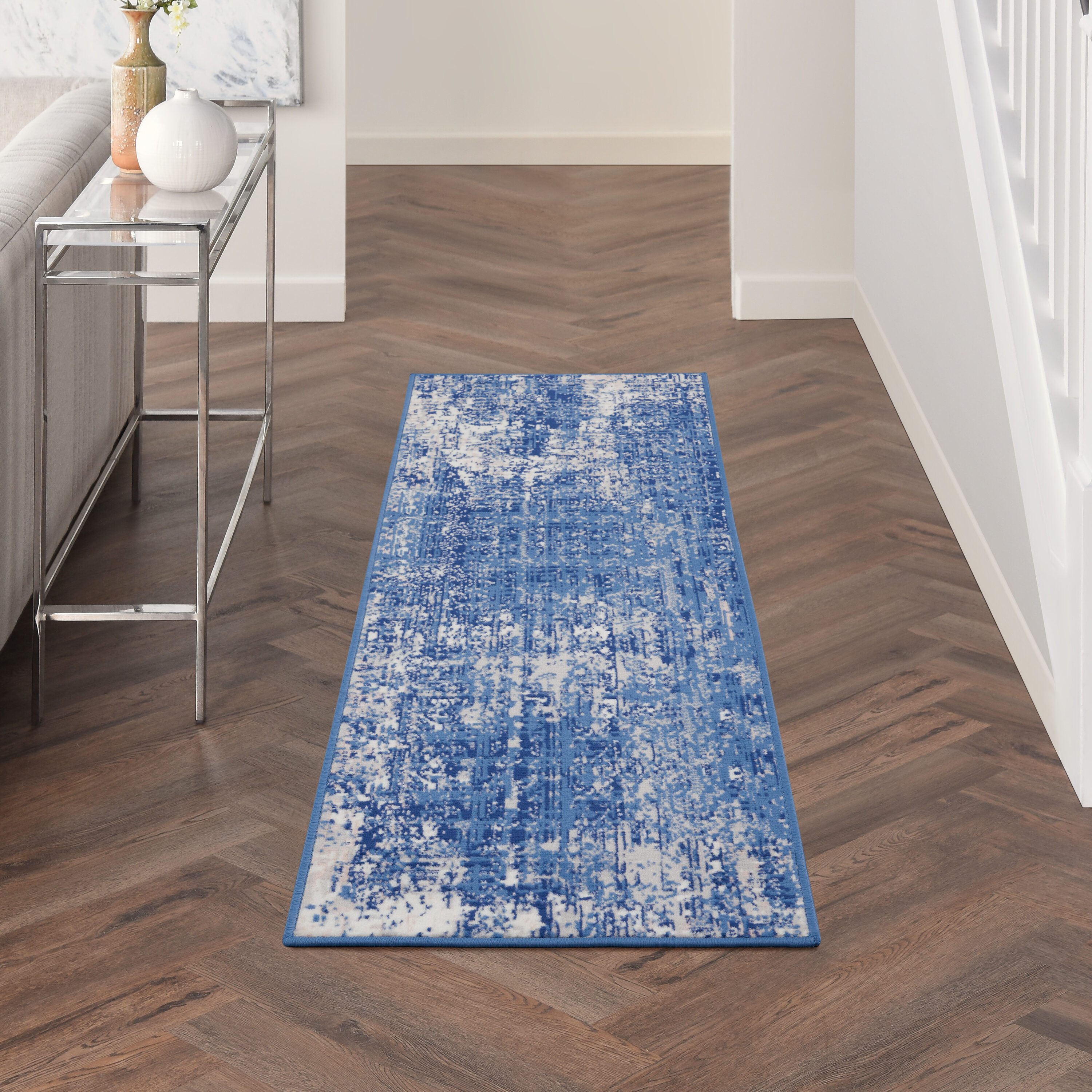 Nourison 99446832818 Whimsicle 2 x 8 (ft) Loomed Polypropylene Blue Ivory Rectangular Indoor Distressed/Overdyed Runner rug