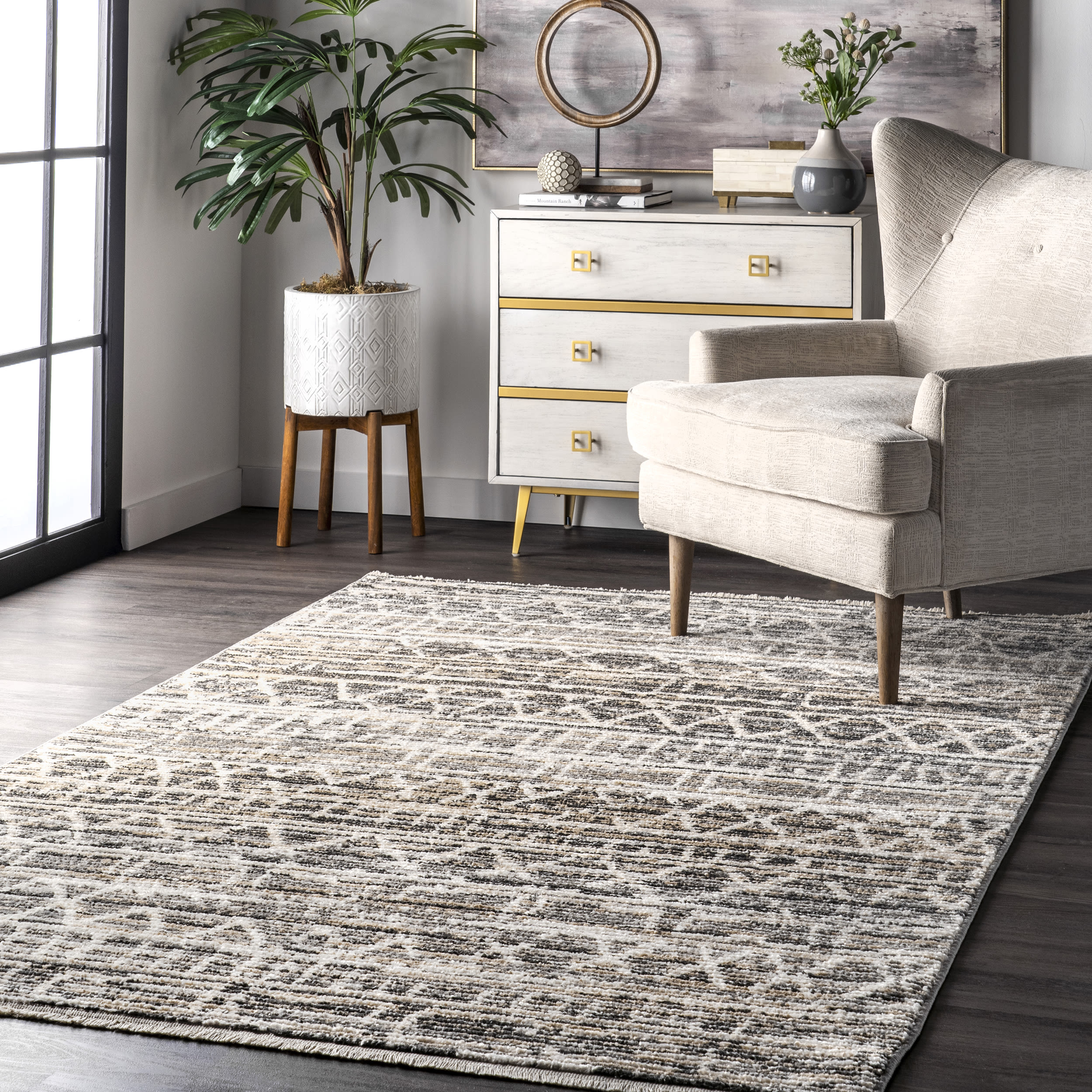nuLOOM BYBF01A-4506 4 x 6 (ft) Loomed Polypropylene Gray Rectangular Indoor Geometric Area rug