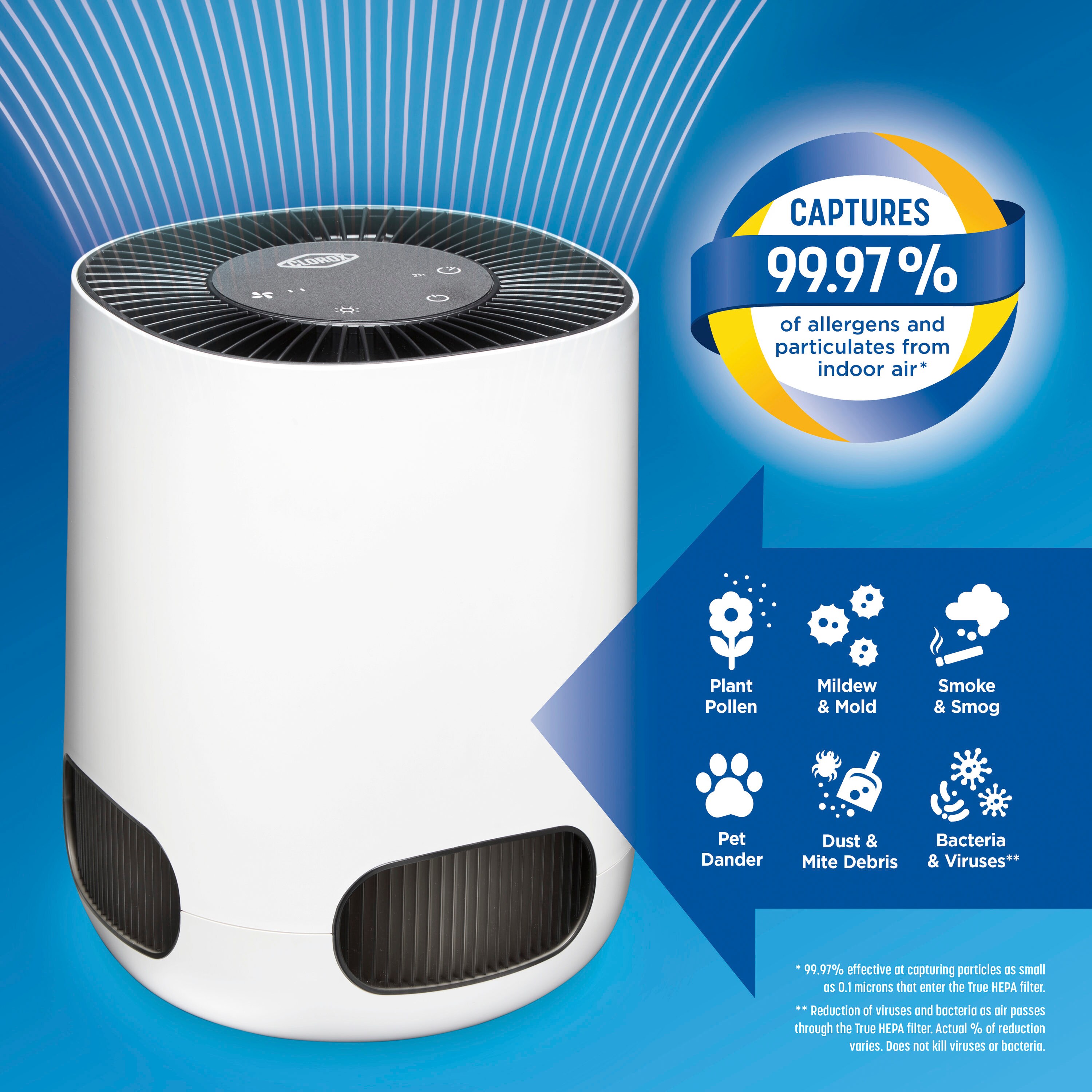 Clorox Medium Room Air Purifier, True HEPA Filter, up to 1,000 sq