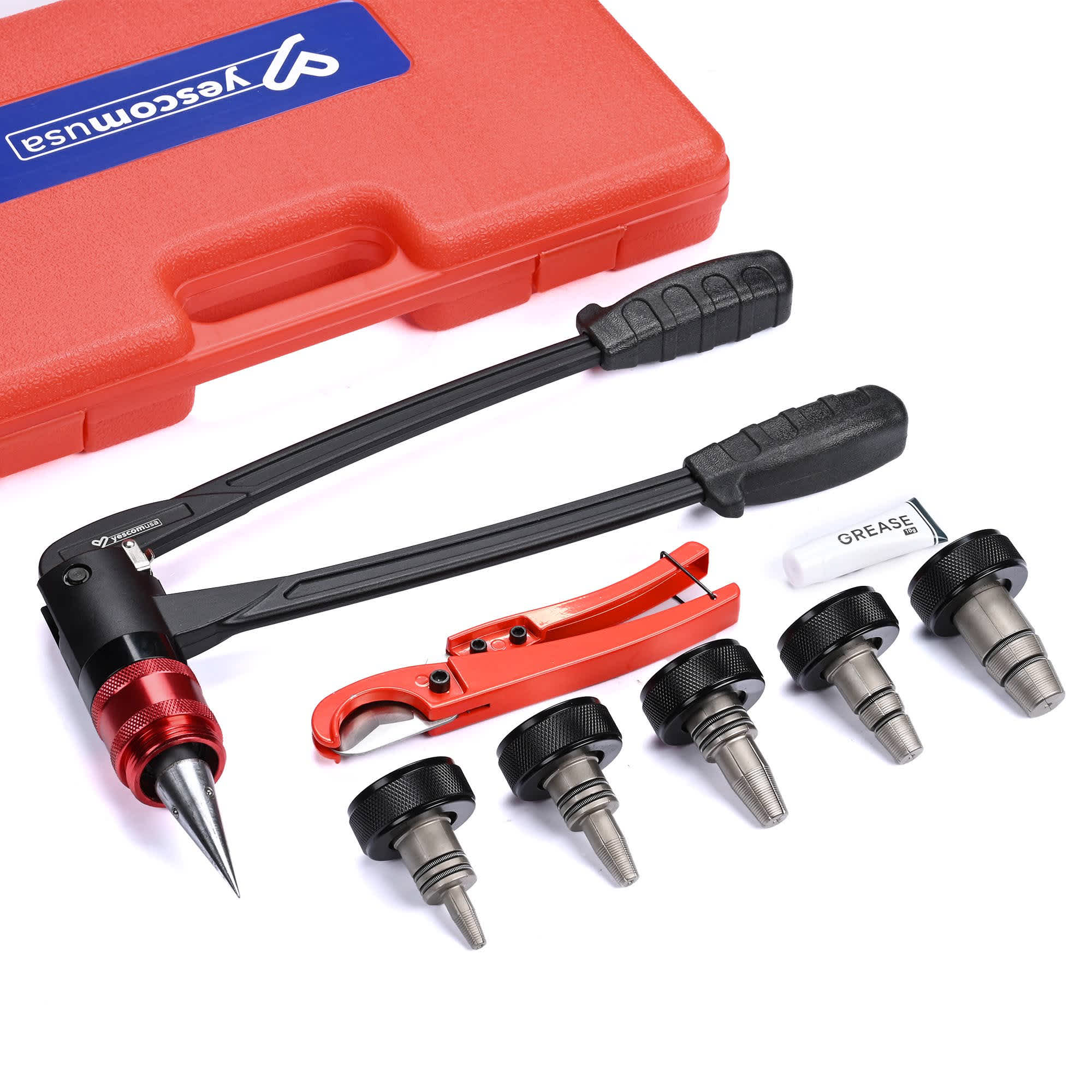 Yescom 25PEX003-1632C506-LO PEX Expansion Tool Kit 3/8-in 1/2-in 3/4-in 5/8-in 1-in PEX-a Tube Expander with Auto Rotation Heads