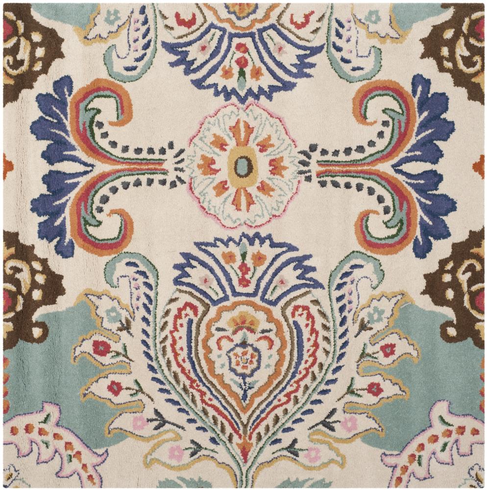 Ivory Hand-Tufted Wool Square Area Rug - Reversible and Washable