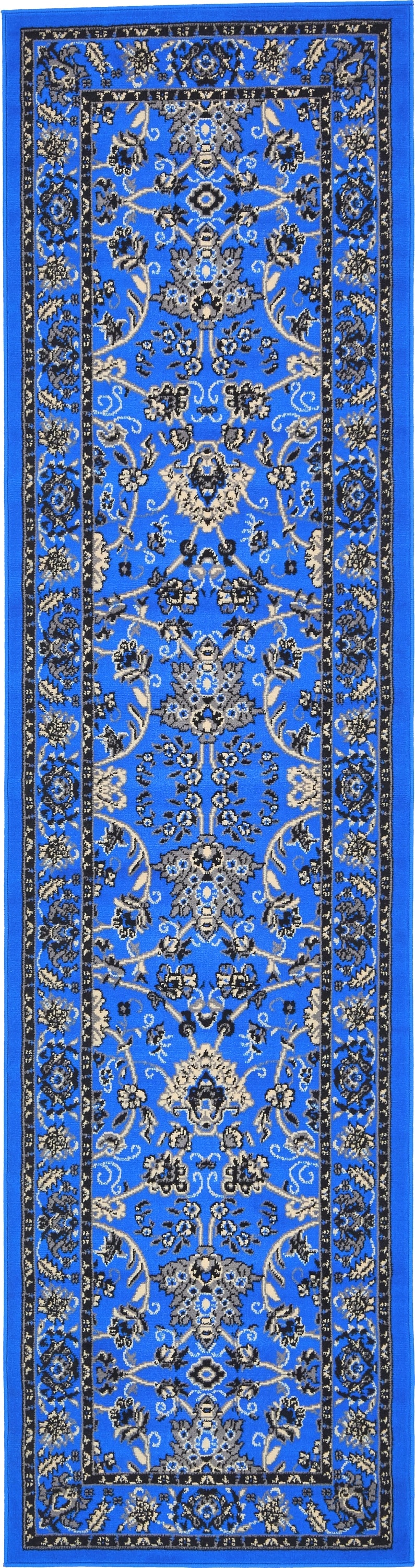 Unique Loom 3134516 Washington Sialk Hill 3 x 10 (ft) Loomed Polypropylene Blue/Ivory Rectangular Indoor Floral/Botanical Runner rug