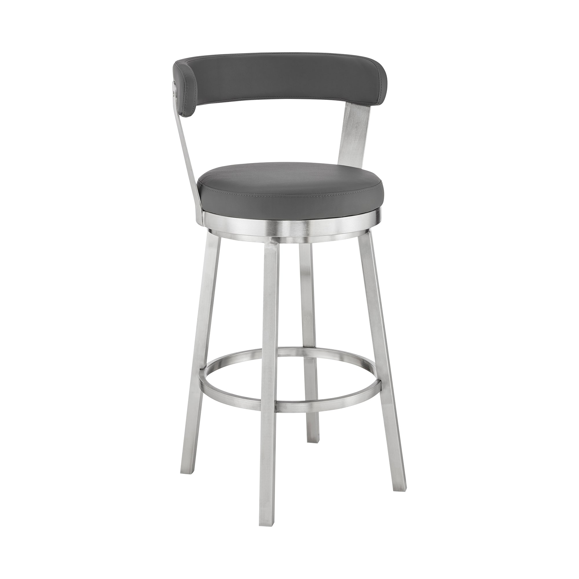 Armen Living 721535761814 Stainless Steel 30.0-Inches H Bar height Round seat Upholstered Swivel Metal Bar Stool and Back