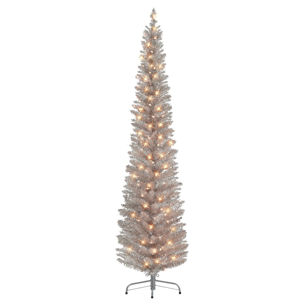 Puleo International 2642A-STRG70C150 7-ft Pine Pre-lit Slim Gold Artificial Christmas Tree with Clear Incandescent Lights