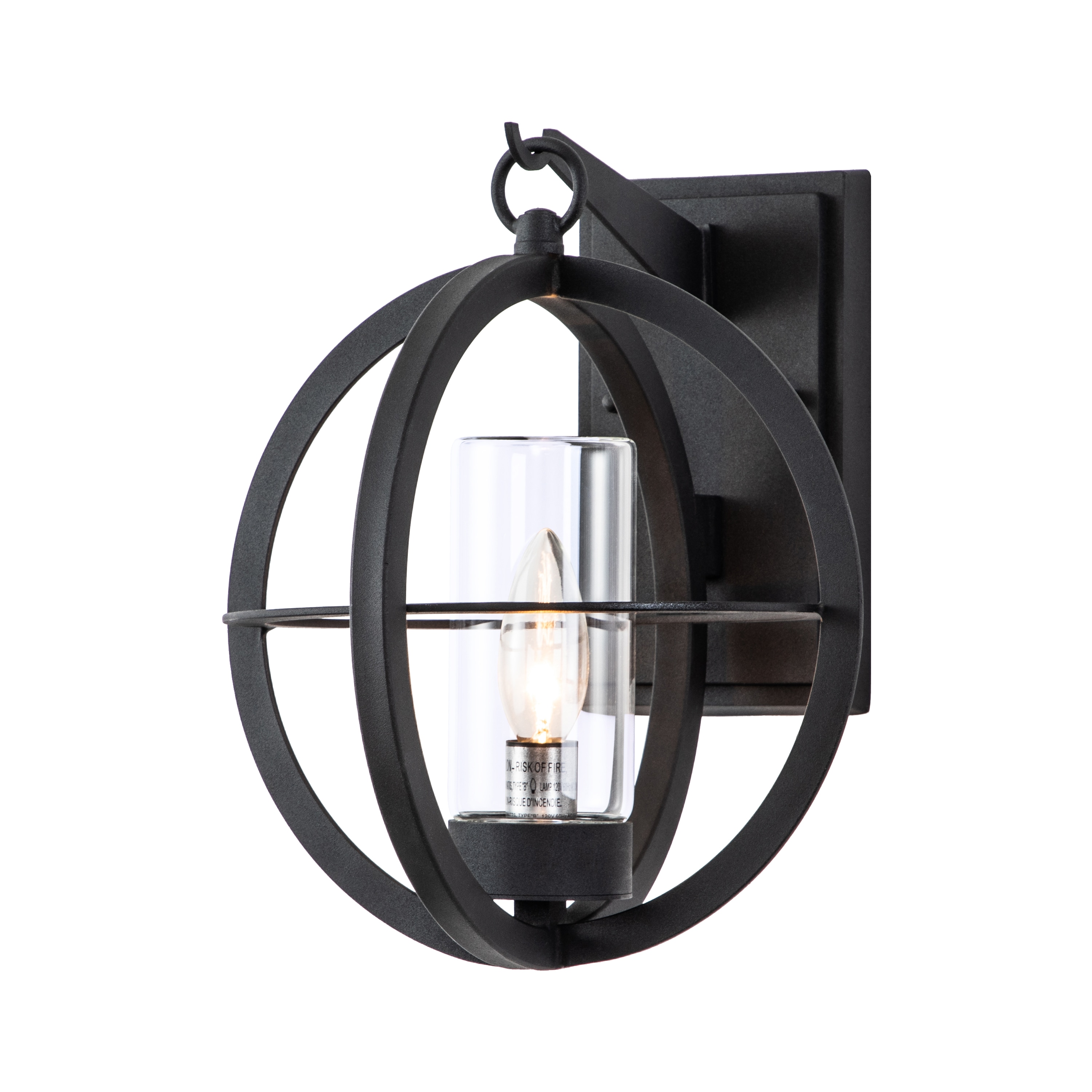 Matte Black Metal Globe Outdoor Wall Sconce with Clear Glass
