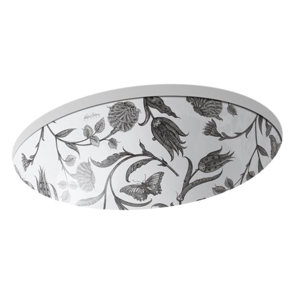 KOHLER 14218-BT-0 Artist Editions Caxton Vitreous china Undermount Oval Traditional Botanical Study Bathroom Sink ( 19.25-Inches x 16.125-Inches )