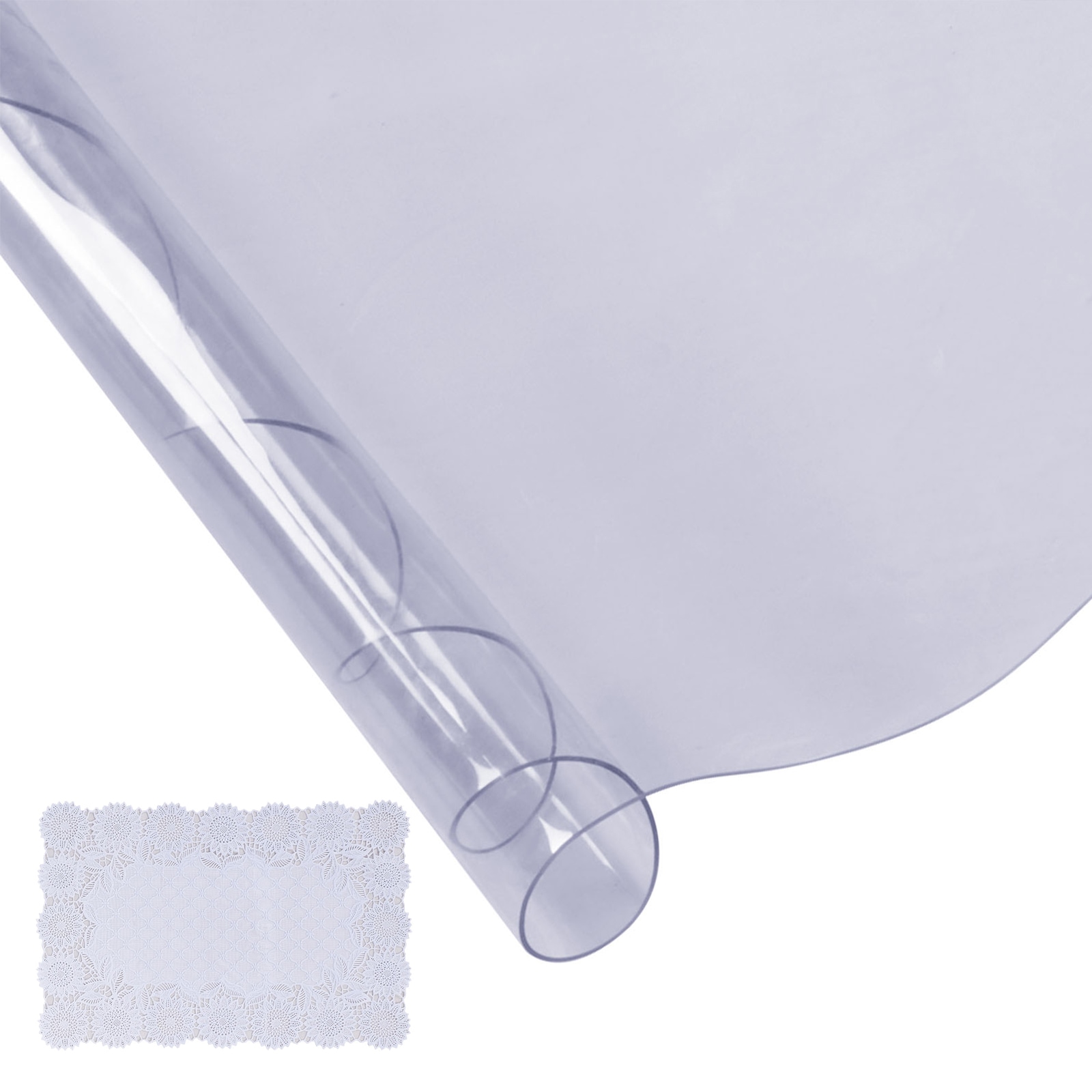 Mecale 48-in Round Clear PVC Table Cover 1.5-mm Protector with Bonus Lace Tablecloth 176-F Rated
