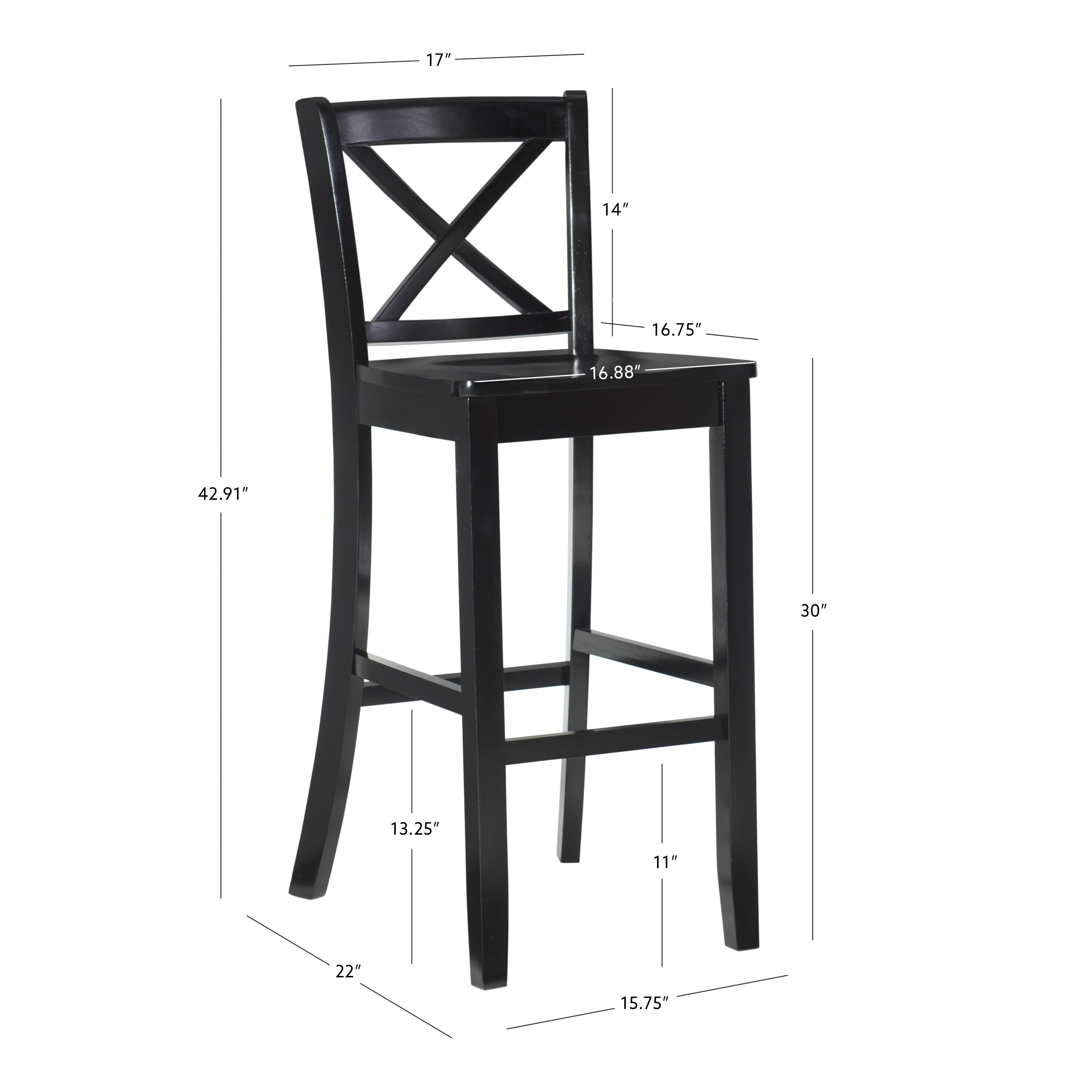 30" Black Mahogany X-Back Barstool