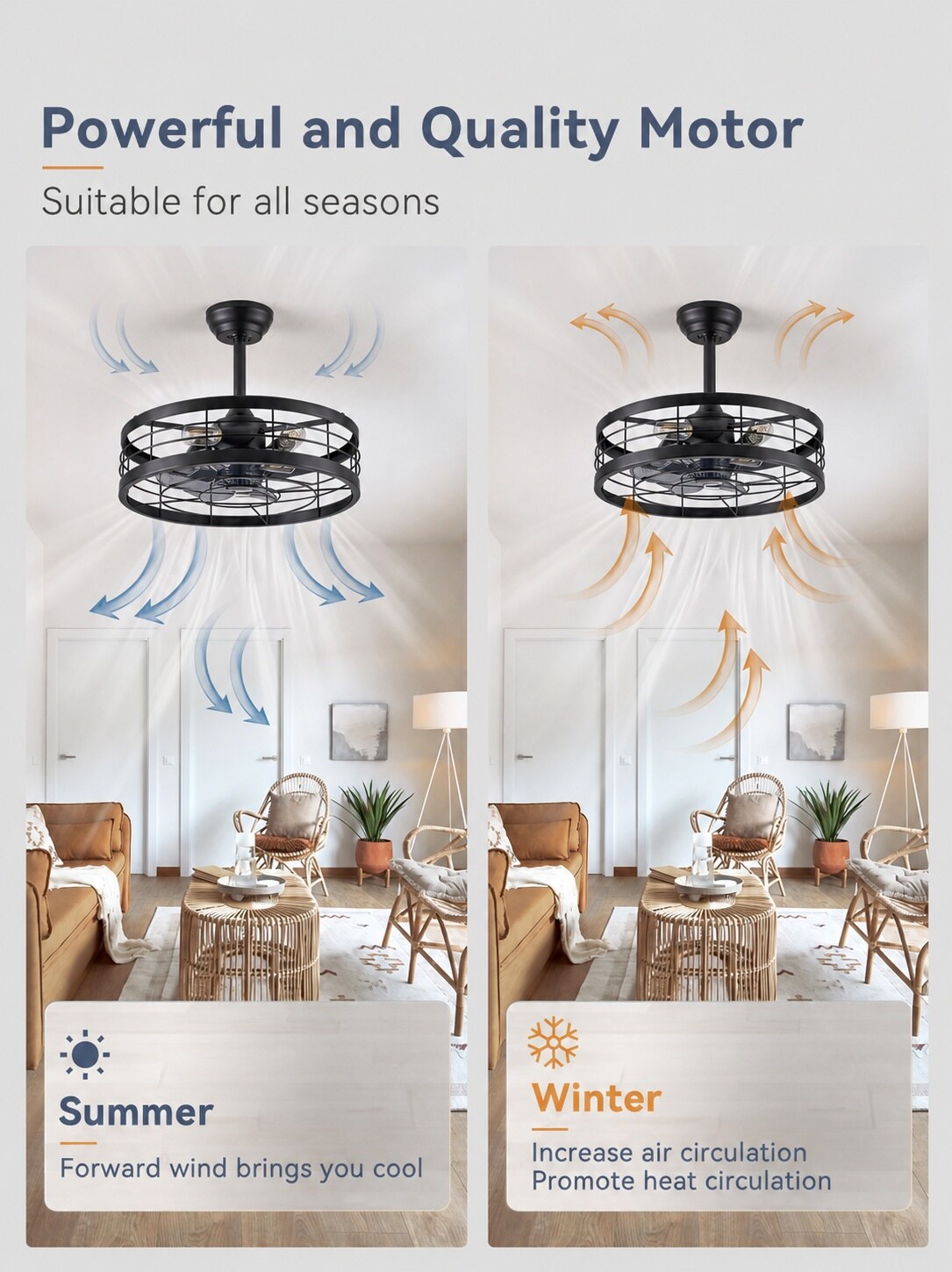 ITOPFOX 20 inch Caged Ceiling Fan with Light Bladeless Fan with Remote ...