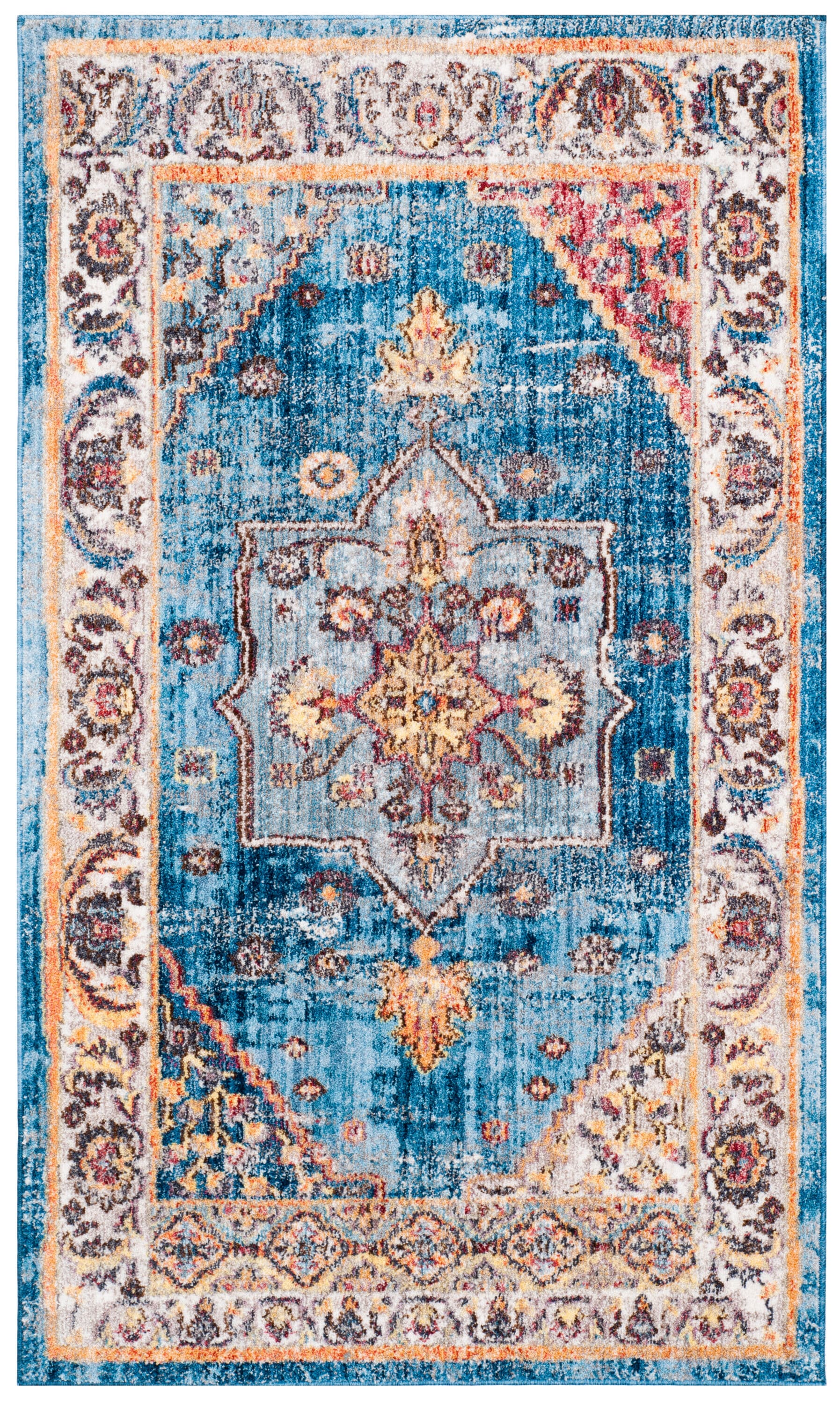Bristol Blue and Ivory Rectangular Synthetic Area Rug