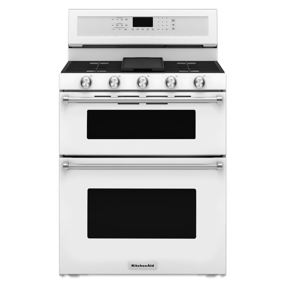 KitchenAid 30 in. 6.7 cu. ft. Convection Double Oven Freestanding Electric  Range with 5 Smoothtop Burners - White