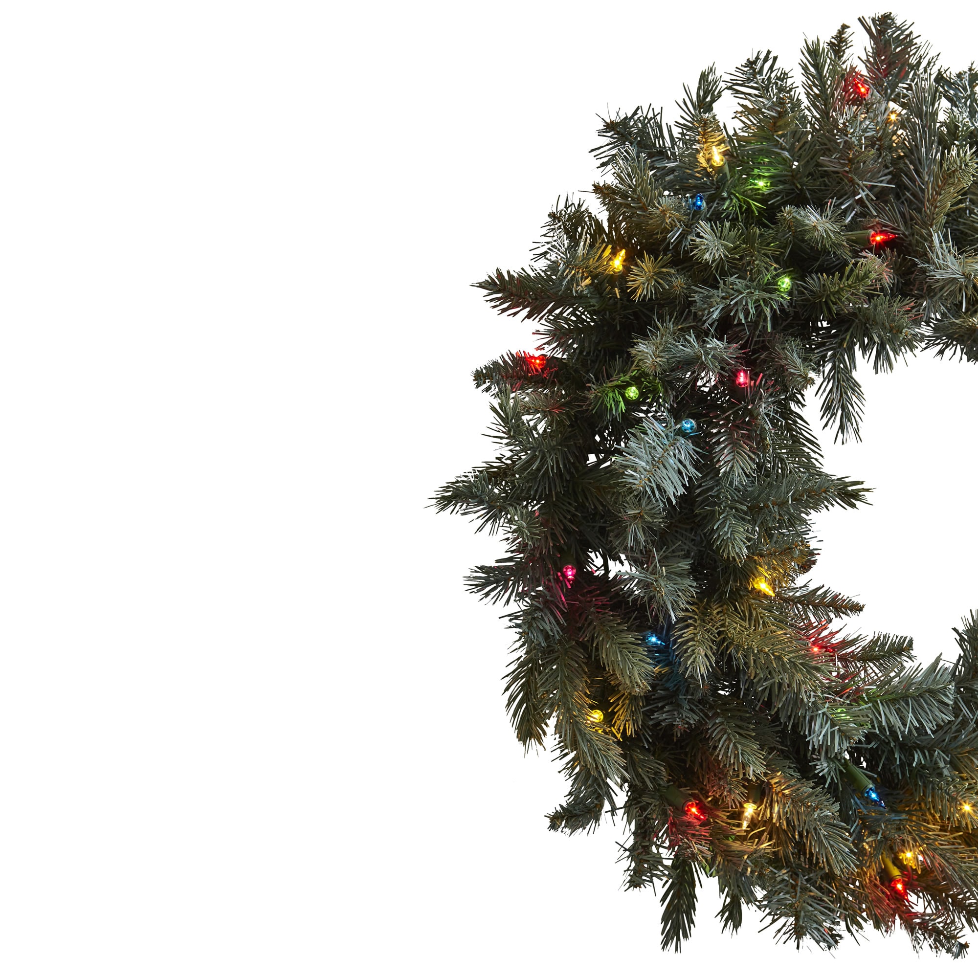 Festive Pine 24" Artificial Winter Wreath with Multicolor LED Lights