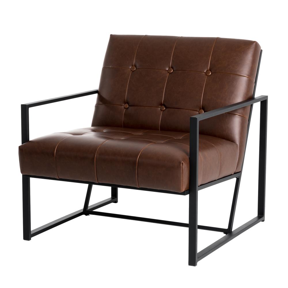 Glitzhome Casual Brown Faux Leather Accent Chair in the Chairs ...