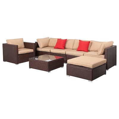 Hervat opslag map Outopee 7-Piece Wicker Patio Conversation Set with Tan Cushions in the  Patio Conversation Sets department at Lowes.com