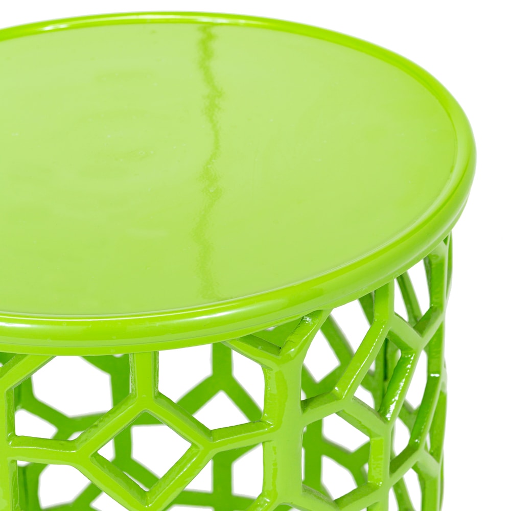 Hale Round Lime Green Metal & Glass Lattice Side Table