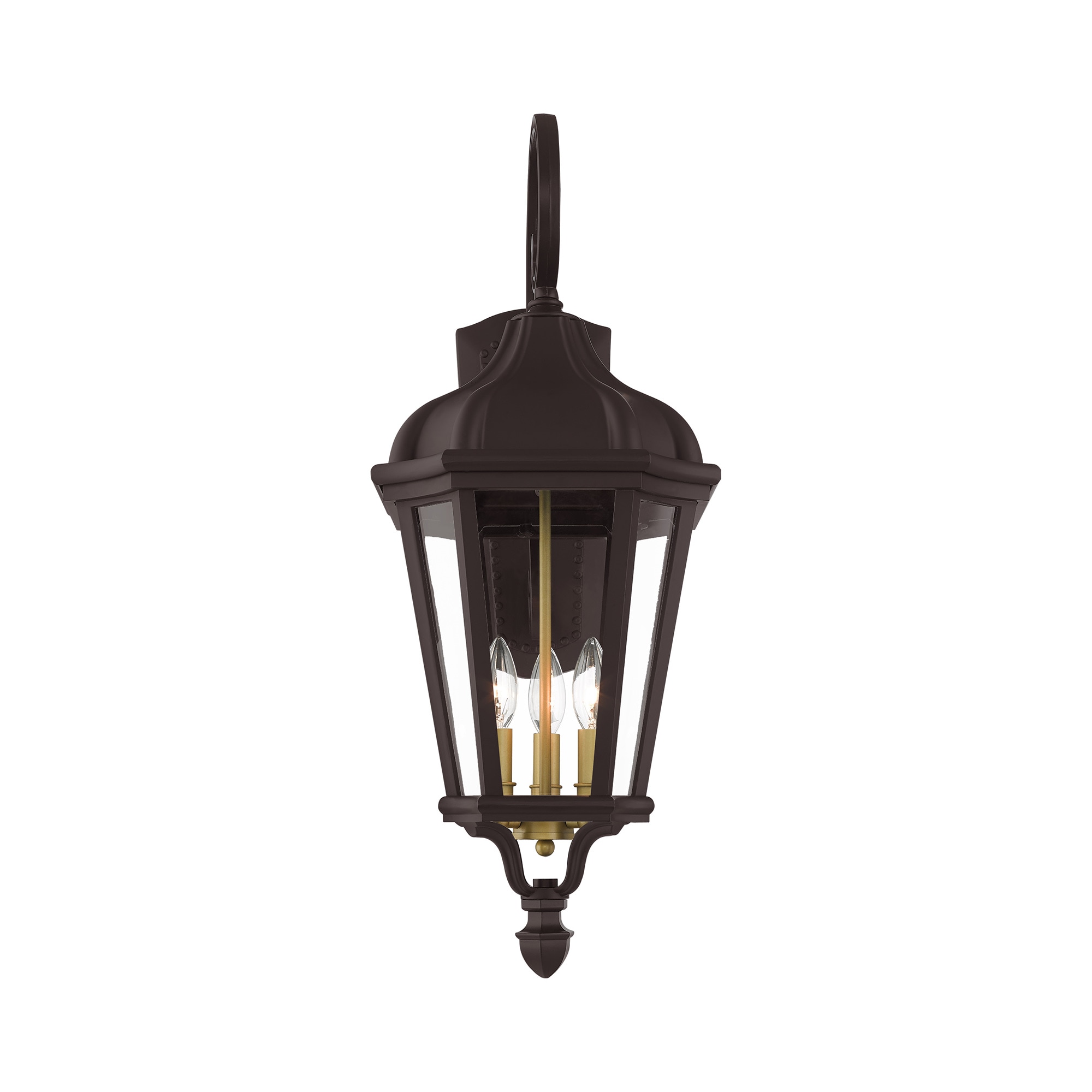 Elegant Morgan Bronze 3-Light Outdoor Lantern with Clear Glass