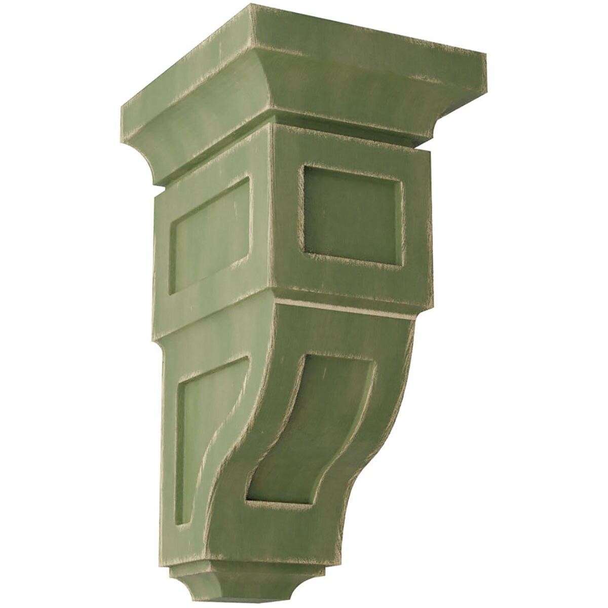 Ekena Millwork CORWD04X04X08RYGR 4-in x 4.75-in x 8-in Vintage Decor Finished Rubberwood Green Wood Paintable/Stainable Corbel