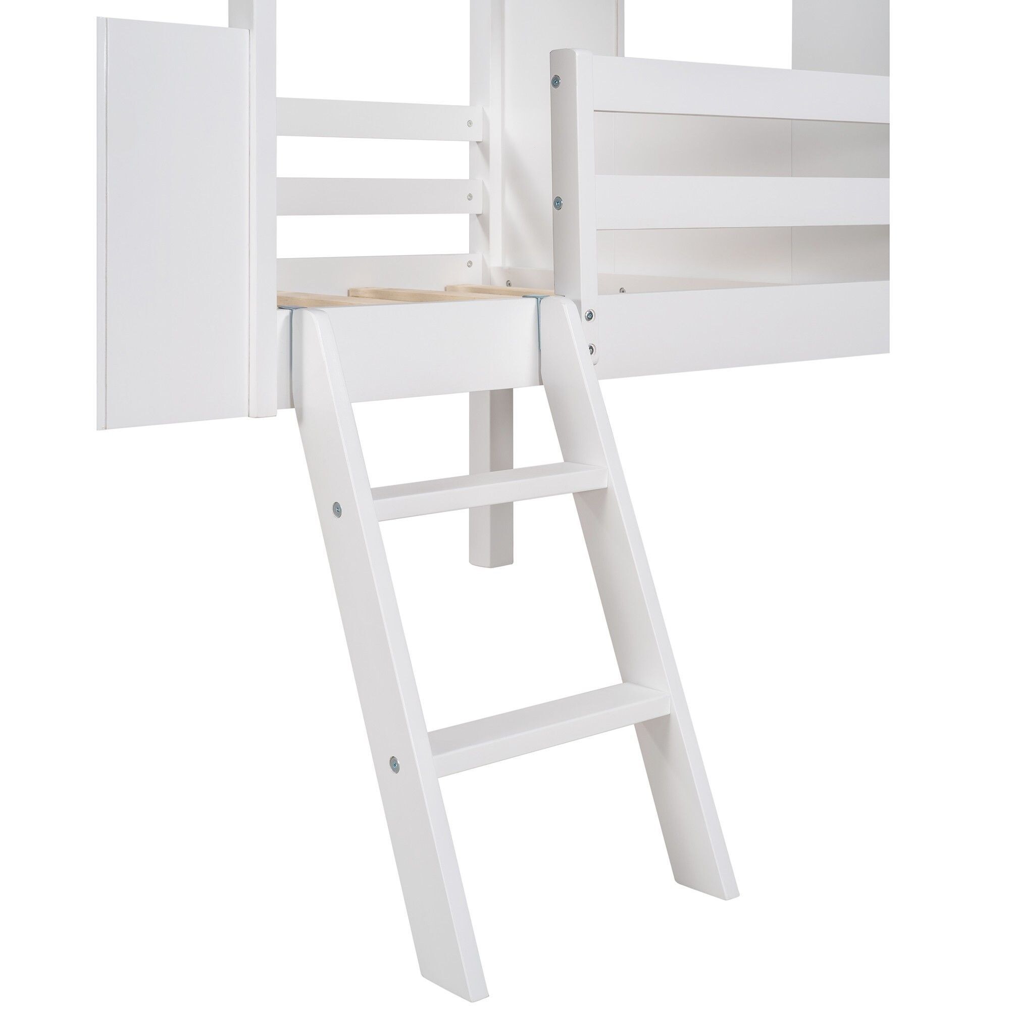 Yiekholo White Twin Loft Bed With Guard Rails And Storage Space For ...