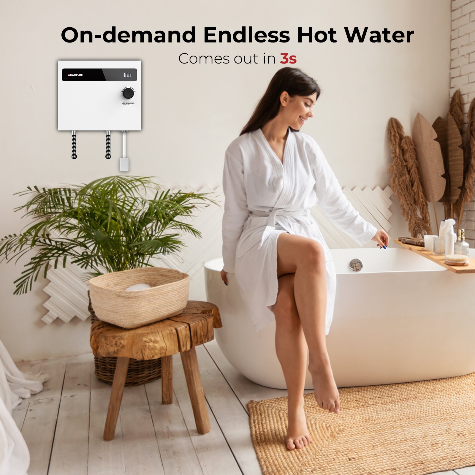 Camplux 14kW White Tankless Electric Water Heater with Digital Display