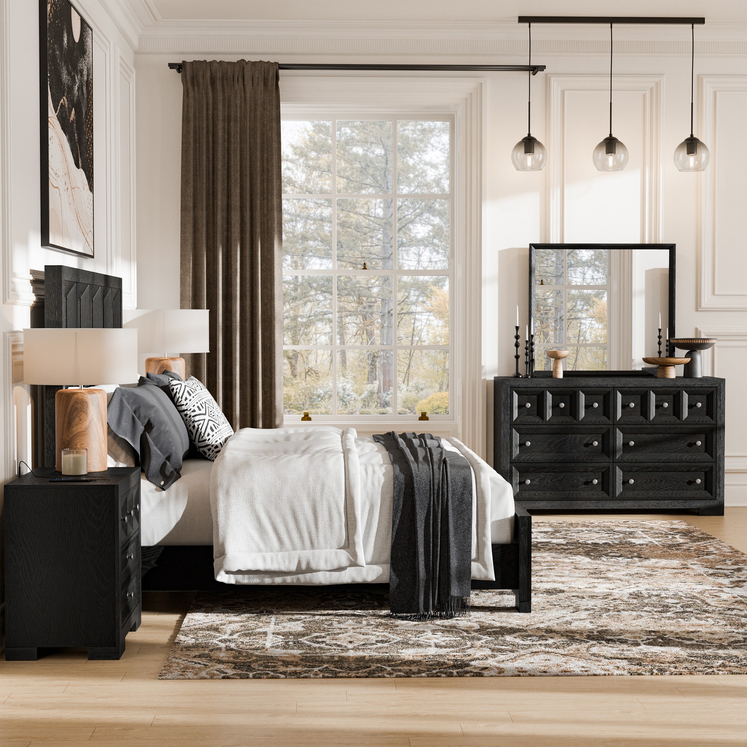 Furniture of America IDF-79011BKQNDM Flonnin Weathered Black Queen Bedroom Set