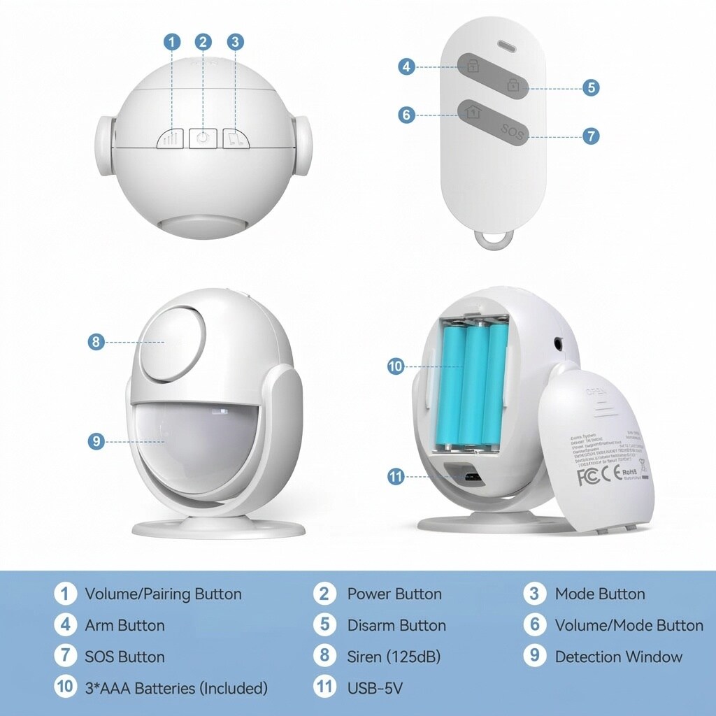 Misopily 125dB Indoor Motion Sensor Alarm Wireless Infrared Detector ...