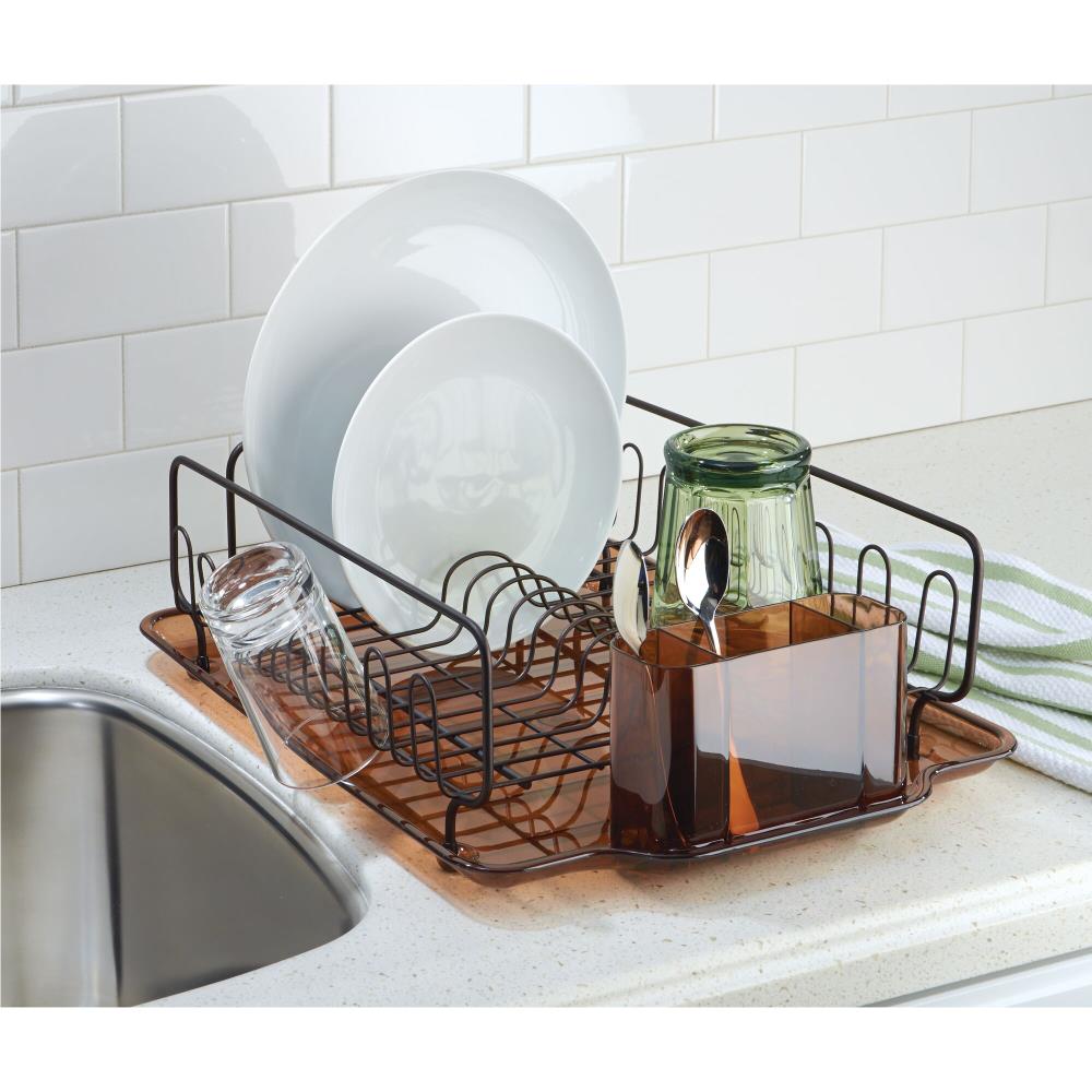 Kitchen Details Medium Dish Rack with Tray | Dimensions: 18.11 x 11.02 x  3.45 | 12 Plate | Kitchen | Plastic | Cutlery Basket | Silver | Sink