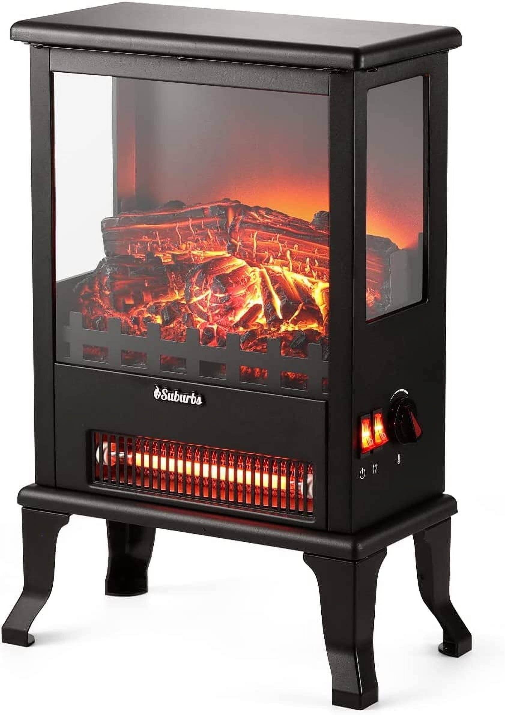 Garvee 17inch 3-Sided View Infrared Electric Fireplace Stove  1500W Portable Heater with Realistic Flame  Overheat Protection for Small Spaces