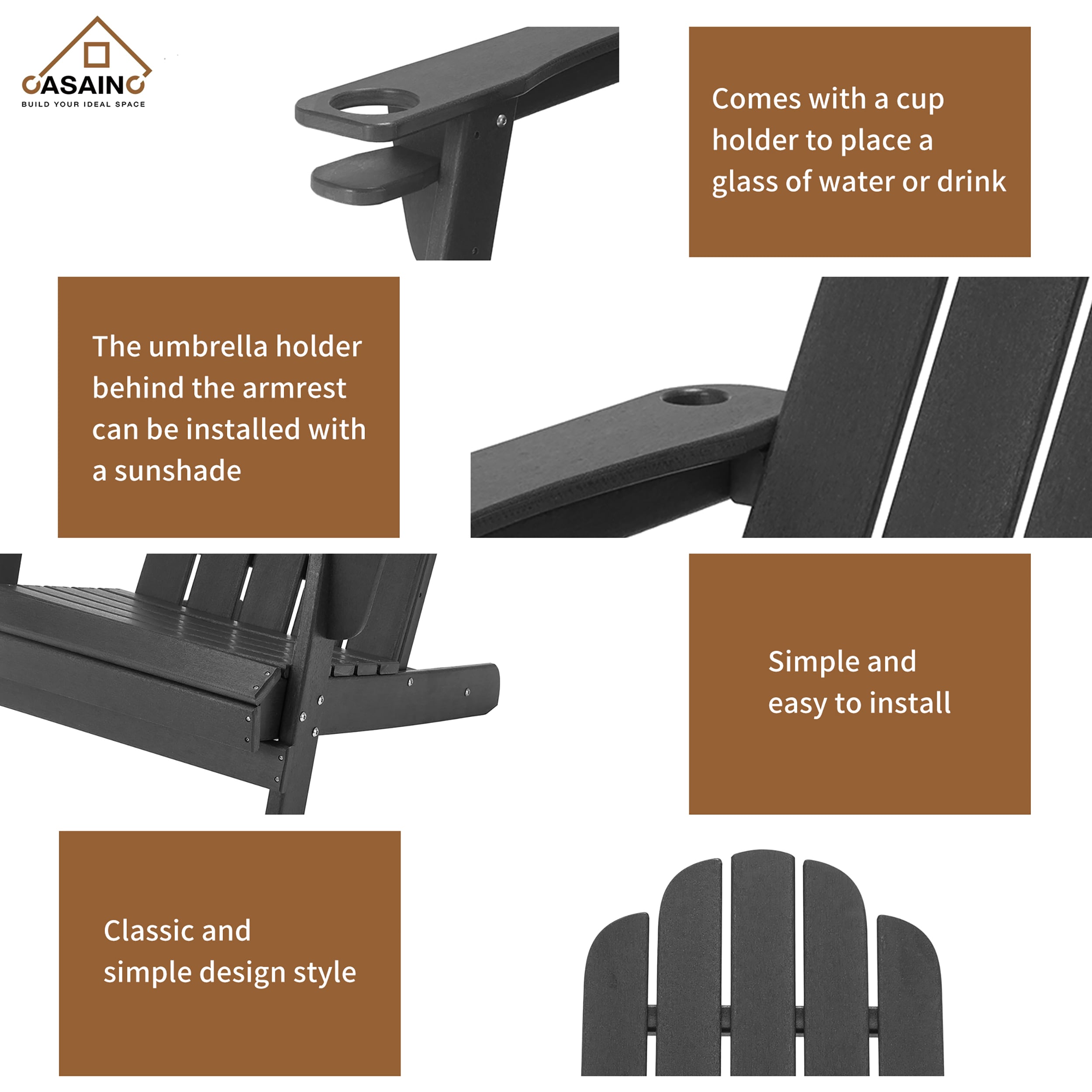 CASAINC 5-Piece Gray HDPE Patio Conversation Set With Adirondack Chairs ...