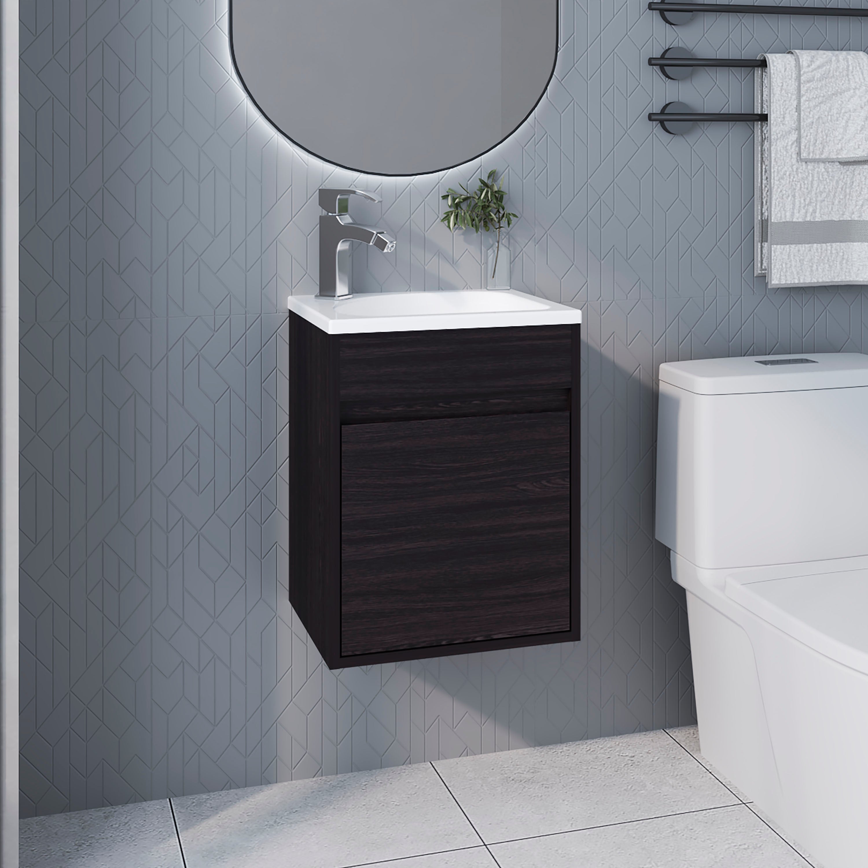 Tatayosi JL-2P355658 Wengue Bathroom Floating Vanity with Sink and 1 Door