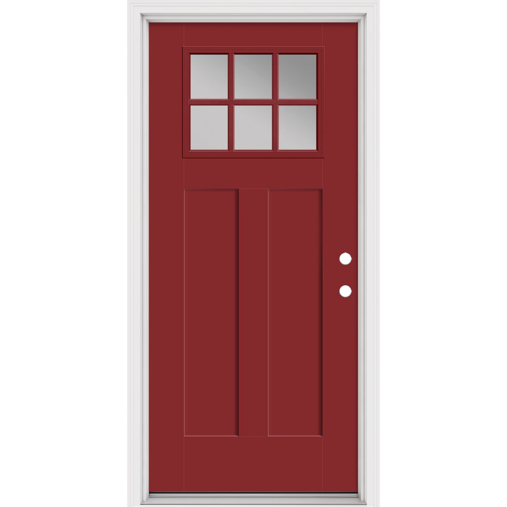 Masonite 897679 36-in x 80-in x 4-9/16-in Fiberglass Craftsman Left-hand inswing Roma Red Painted Prehung Front Door with Brickmould Insulating core with Grilles