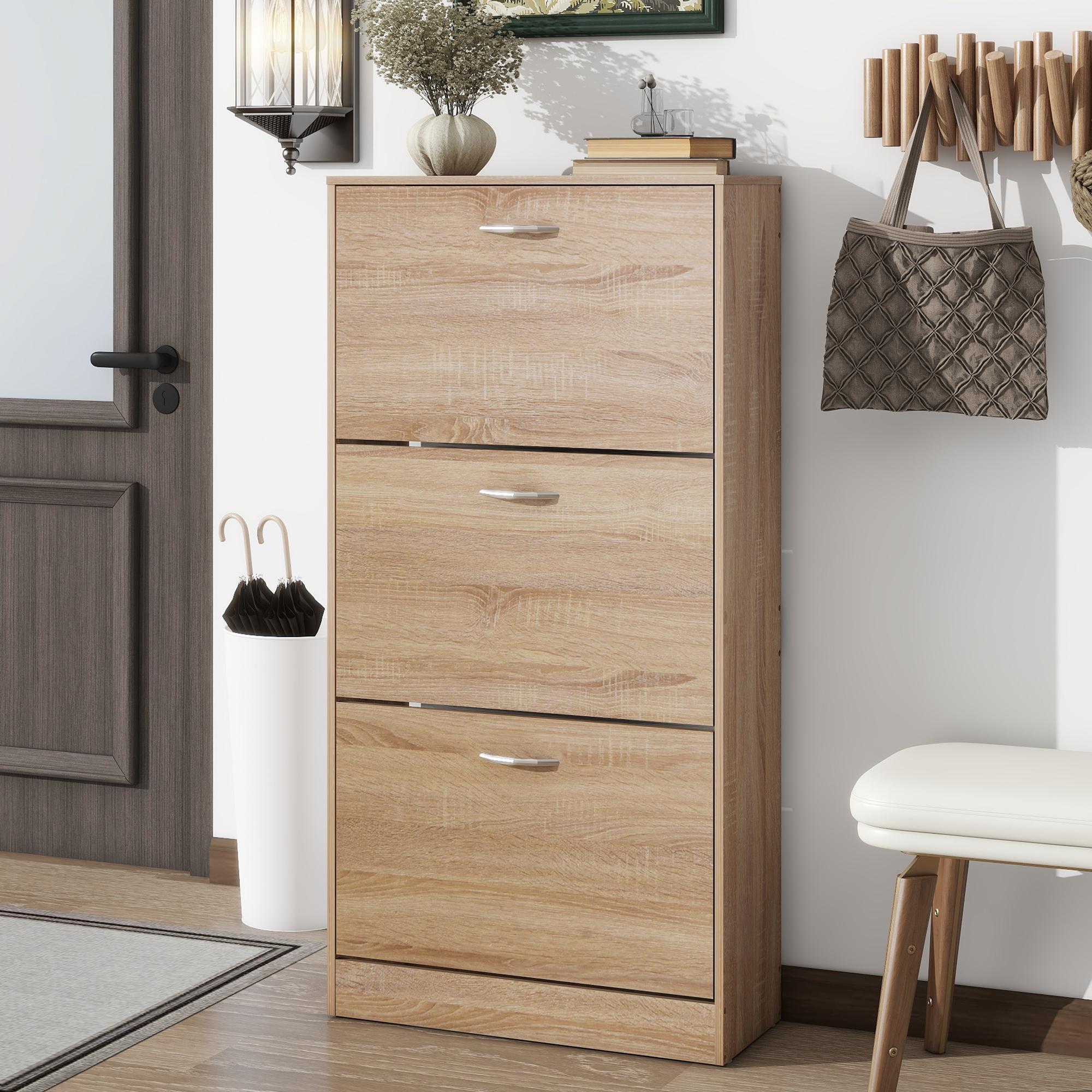 Bayfeve BF-154752-IN 47.2-in H 3 Tier 18 pair Natural Brown MDF Shoe cabinet