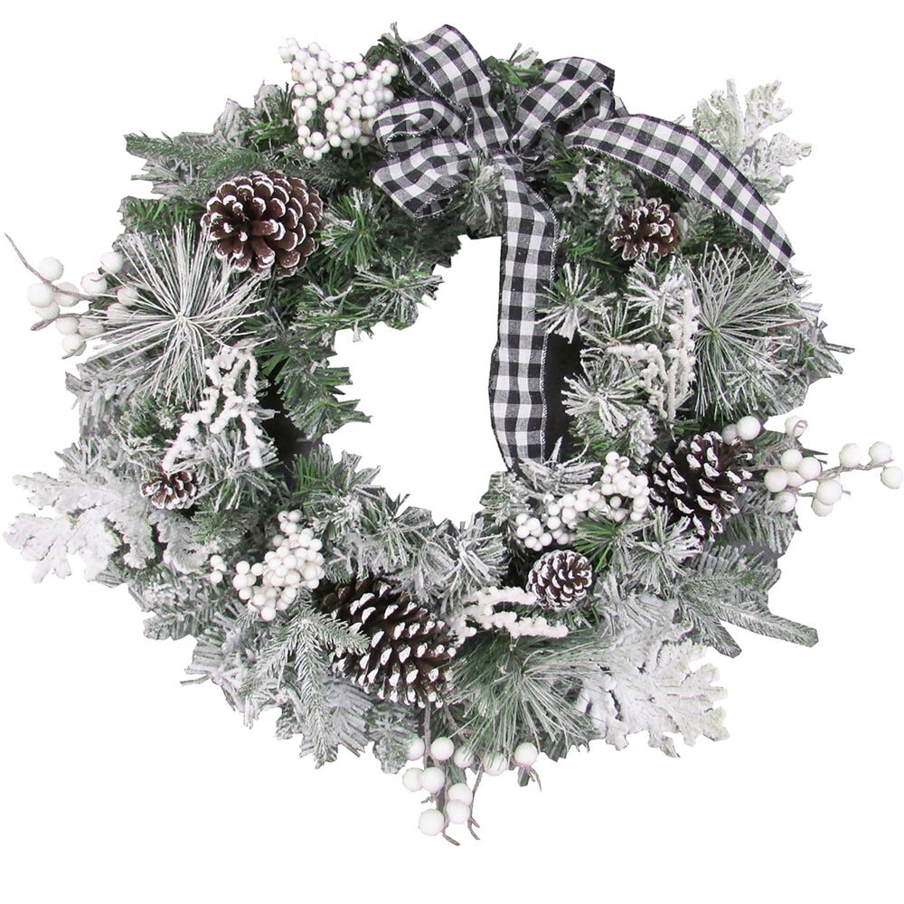 Fraser Hill Farm FF024CHWR005-0BL/WH 24-in Flocked Indoor/Outdoor Snow/Green Mixed needle Artificial Christmas Wreath
