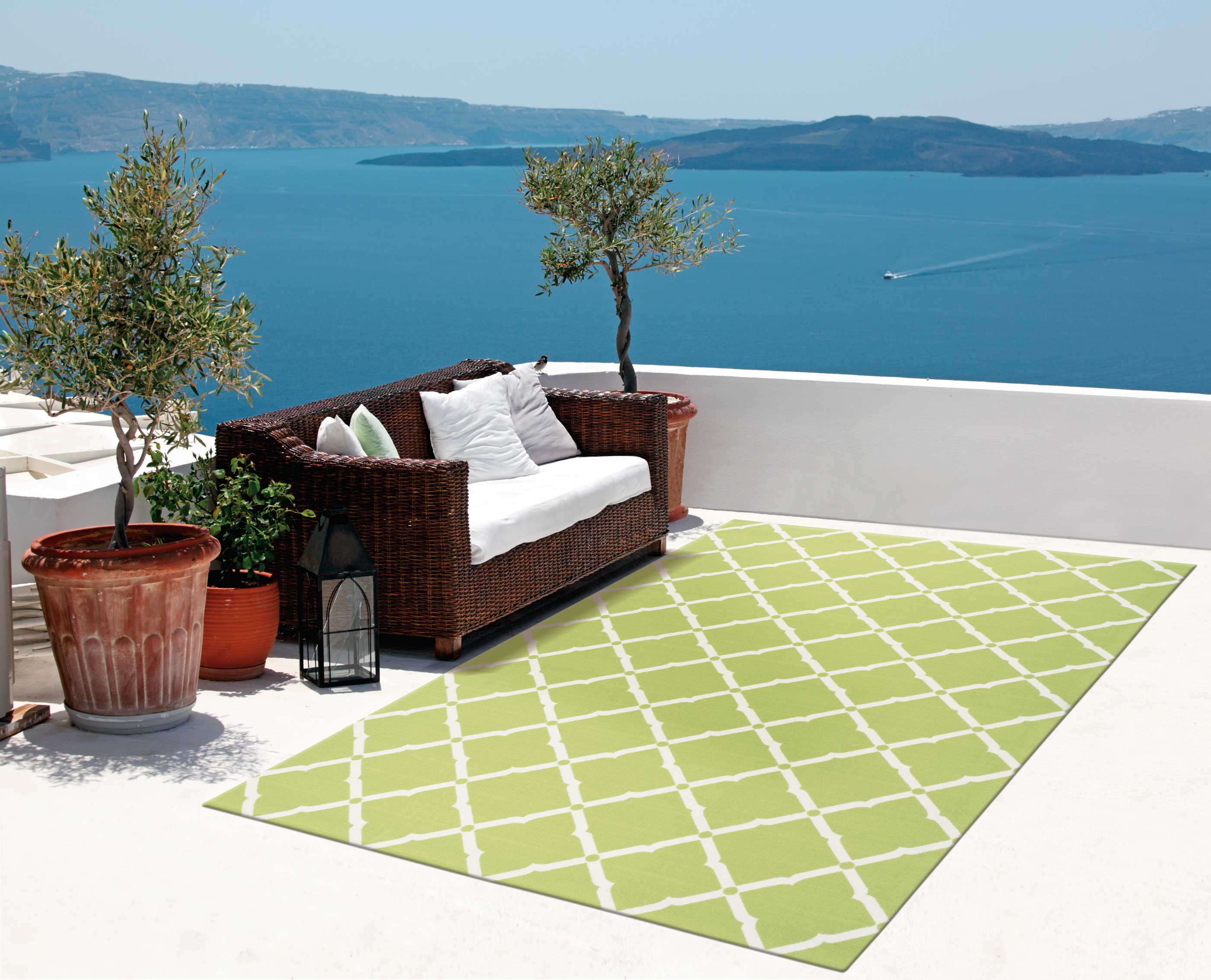 Nourison 20810 Home Garden 5 x 7 (ft) Loomed Polyester Light Green Rectangular Indoor/Outdoor Abstract Area rug