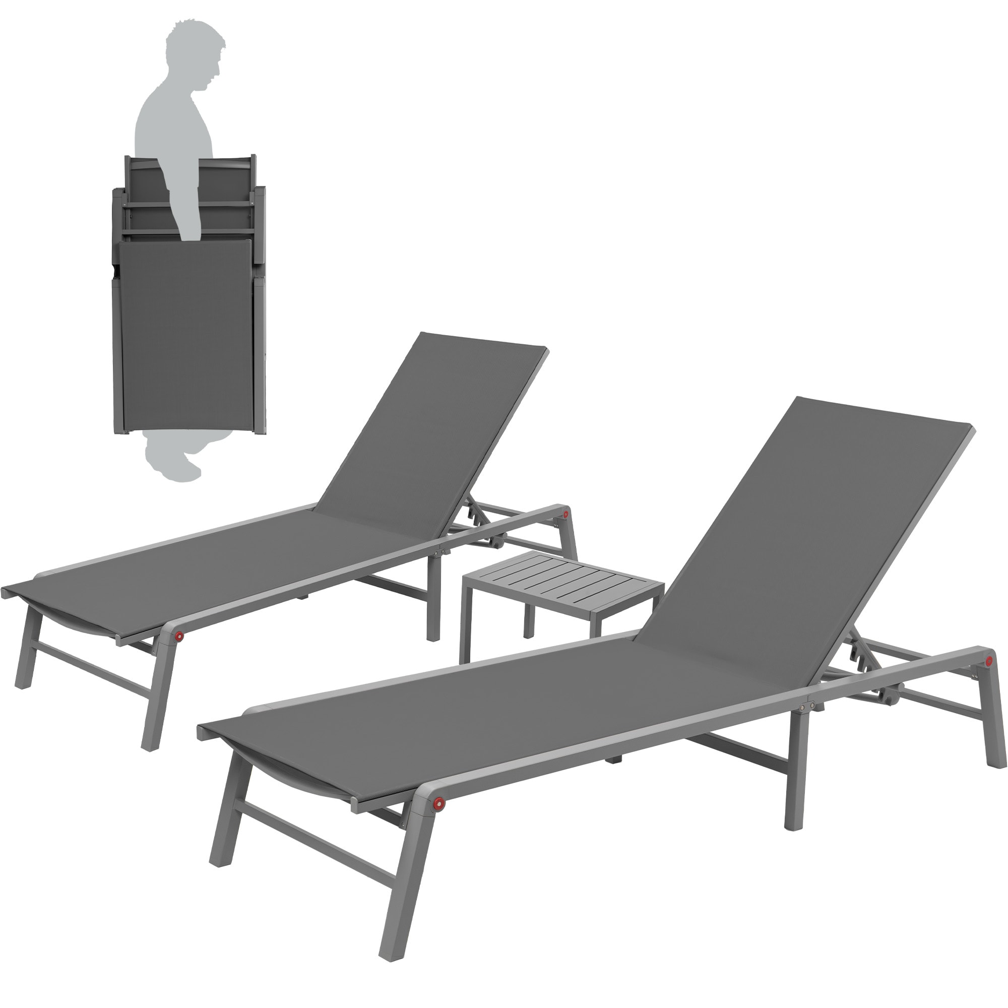 Kozyard KZL528GR2T Kathy Set of 2 Stackable Gray/Powder Coated Metal Frame Stationary Chaise Lounge Chair with Gray Mesh Seat