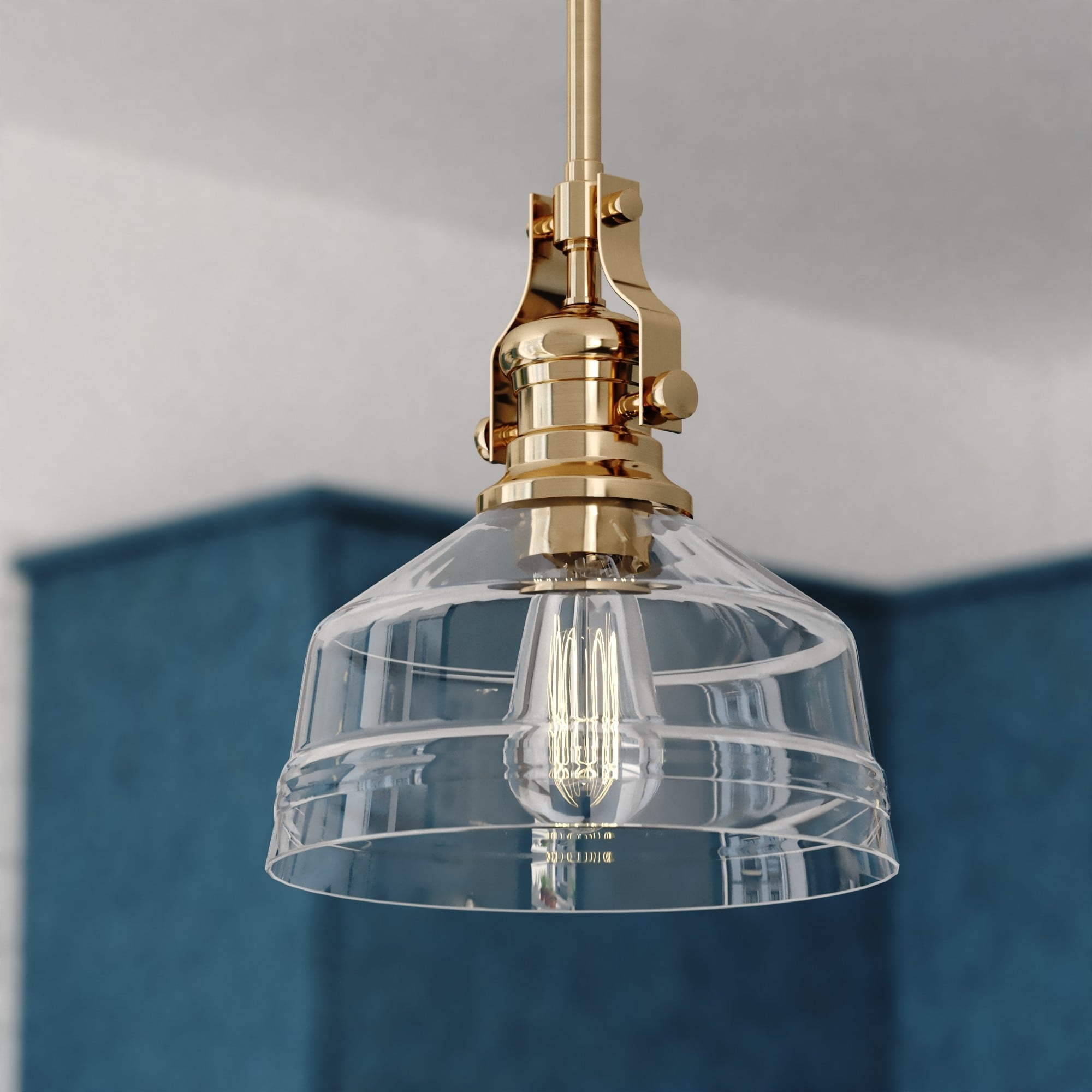 Cascadia P0429 Beloit 1 -Light Brushed Gold Farmhouse Clear glass Dome Mini Hanging Pendant light