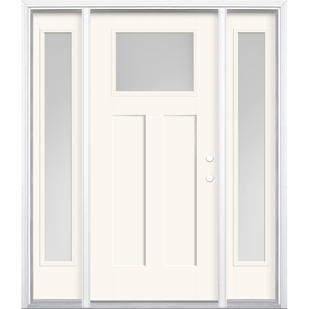 Masonite 629081 64-in x 80-in x 4-9/16-in Fiberglass Craftsman Left-hand inswing Modern White Painted Prehung Front Door with Sidelights with Brickmould Insulating core